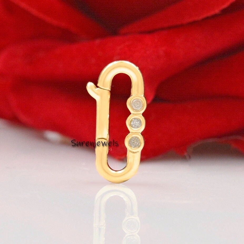 14K Solid Gold Charm Holder: Turquoise & Diamond Enhancer Lock - View 7 - Suren Jewels | SKU: SJP1186-SLRGDI-16M