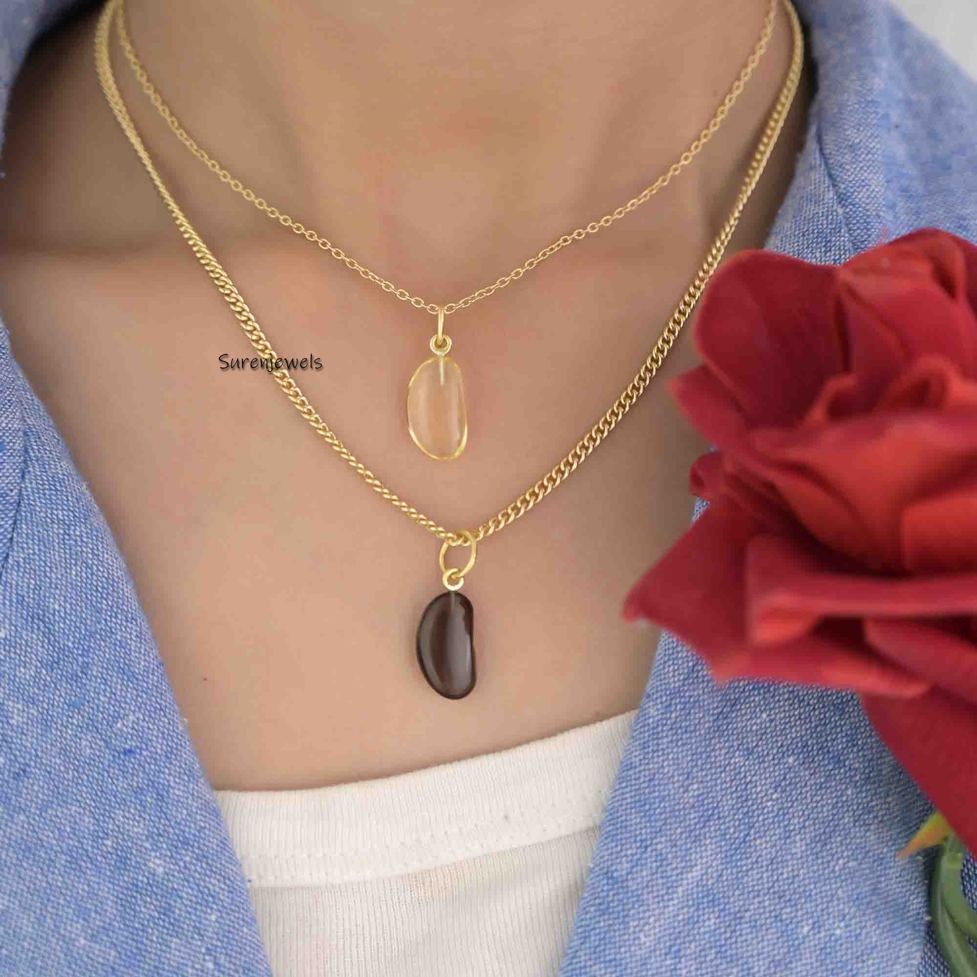 Gemstone Lucky Bean Charm: Carnelian Pendant Jewelry - View 5 - Suren Jewels | SKU: SJP1479-9KYGBO