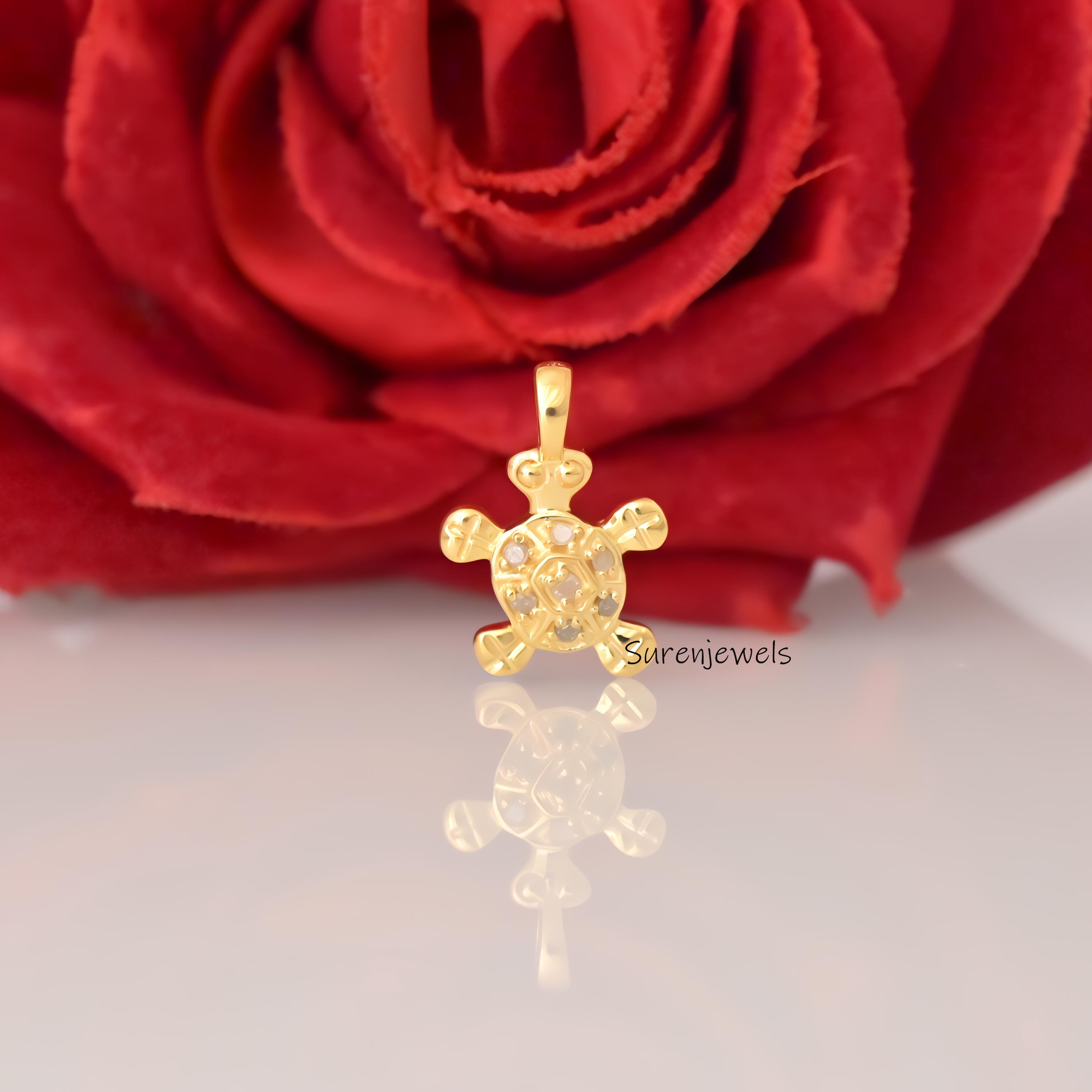 14k Gold Diamond Turtle Pendant: Petite Sea Turtle Charm - Suren Jewels | SKU: SJP4872