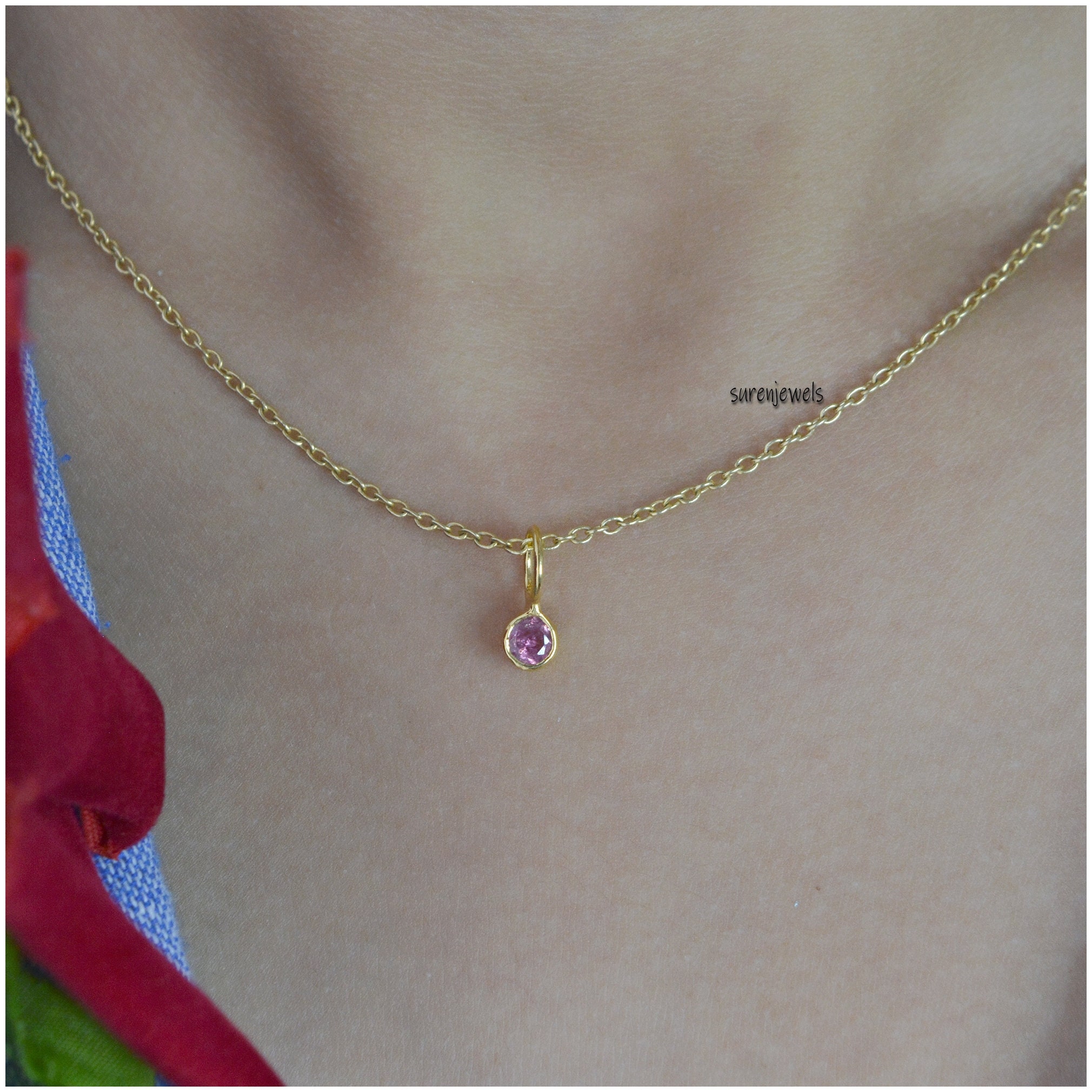 14k Gold Plated Birthstone Pendant: Mini Gemstone Drop Charm - View 7 - Suren Jewels | SKU: SJP468-SLYGSTM
