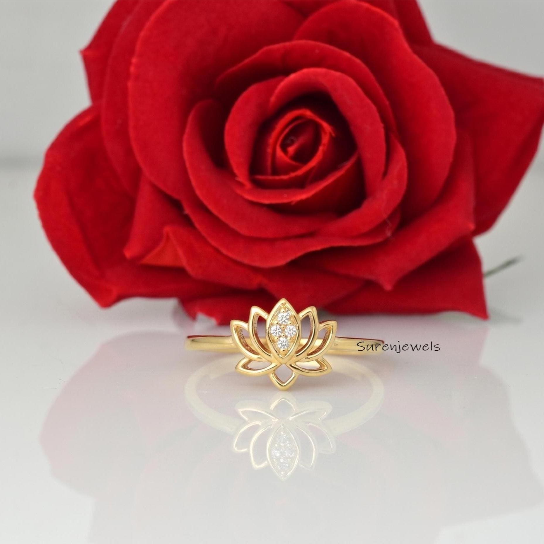 Solid 14k Gold Lotus Ring, Silver Lotus Ring, Gold Lotus Ring, Dainty Lotus Ring, handmade Lotus Jewelry, Dainty Lotus Ring -
