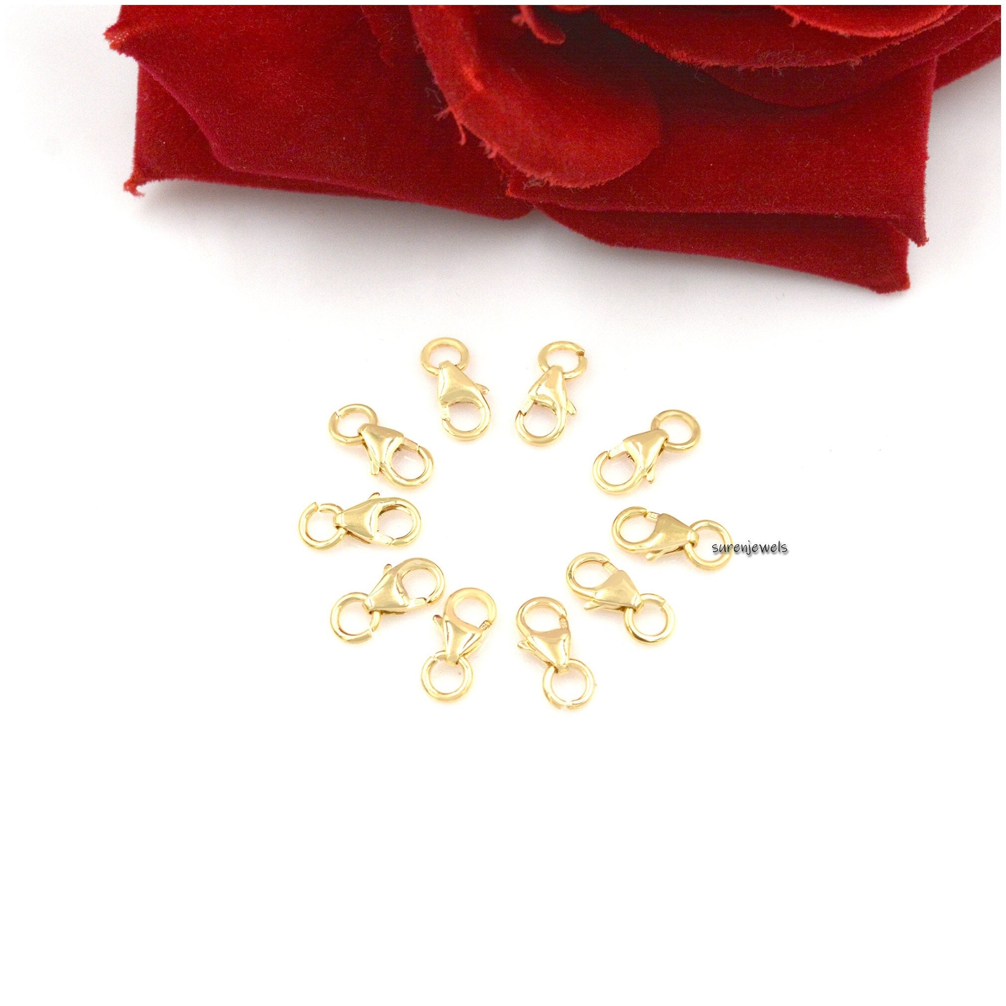 14K Gold Lobster Clasp: Solid Gold Enhancer Lock, 8mm - View 3 - Suren Jewels | SKU: SJF202-SLYG