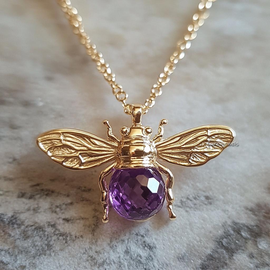 14K Gold Plated Honey Bee Pendant: Gemstone Silver Bee Charm - View 7 - Suren Jewels | SKU: SJP,SJP5300-SLWGEOPCZ-30M,SJP5634