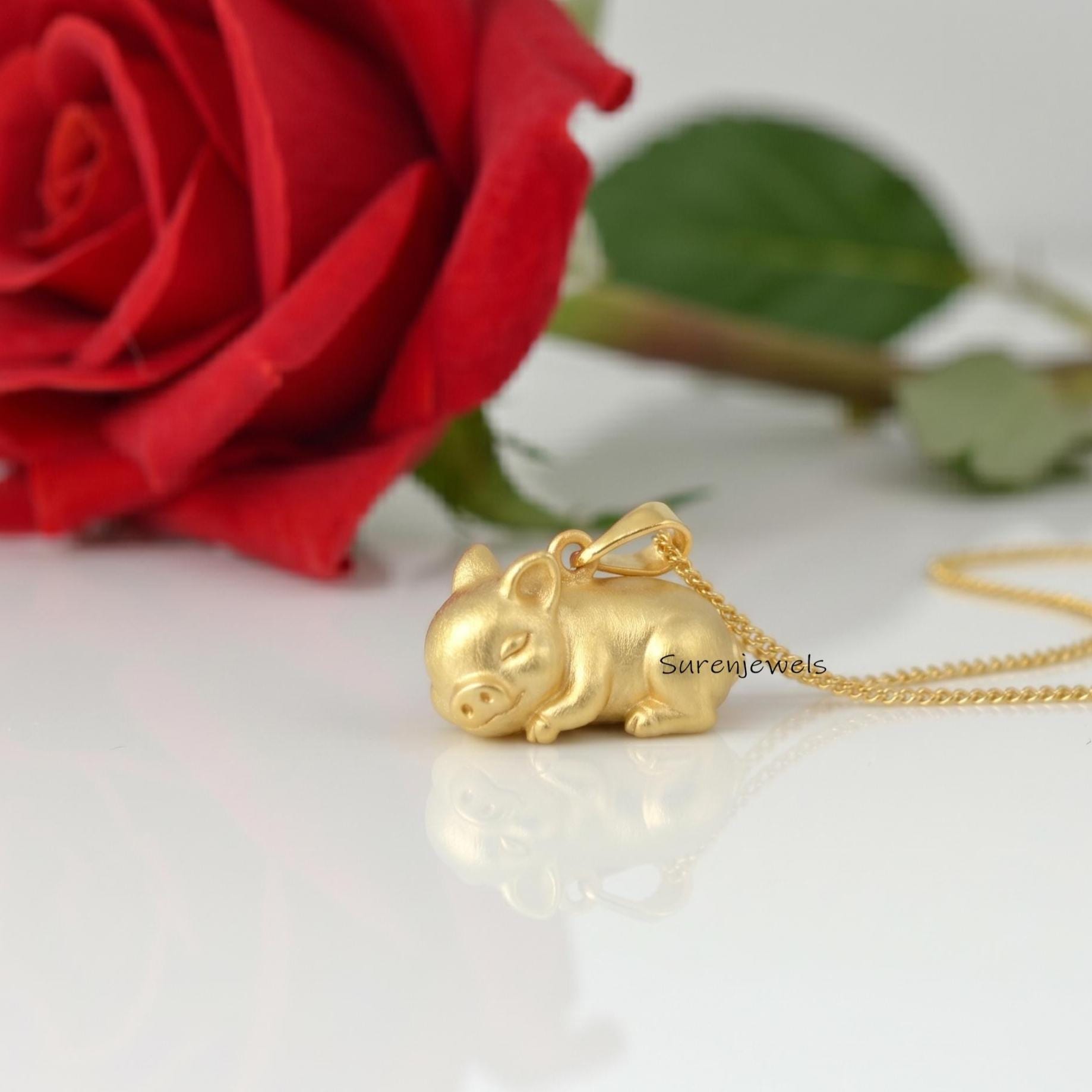 14K Gold Pig Pendant, Gold 3D Pig Pendant, Sleeping Piggy Pendant, Tiny Gold Animal Pig Pendant, Designer Trendy Pig, Cute Pi