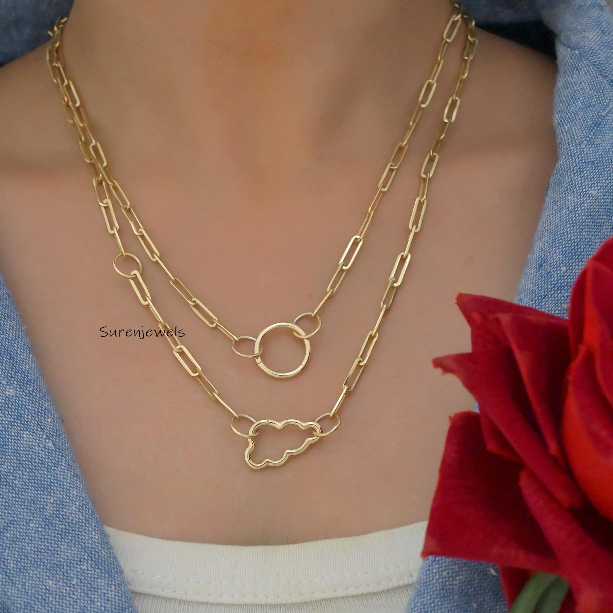 14K Gold Cloud Enhancer Lock: Necklace Charm Connector - View 2 - Suren Jewels | SKU: SJP1073-SLYG