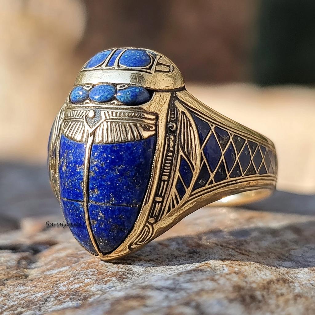14k Gold Labradorite Scarab Ring: Hand Carved Amulet - View 3 - Suren Jewels | SKU: SJR2819-SLNSLPZ-US-7,SJR2810-SLNSLB,SJR28