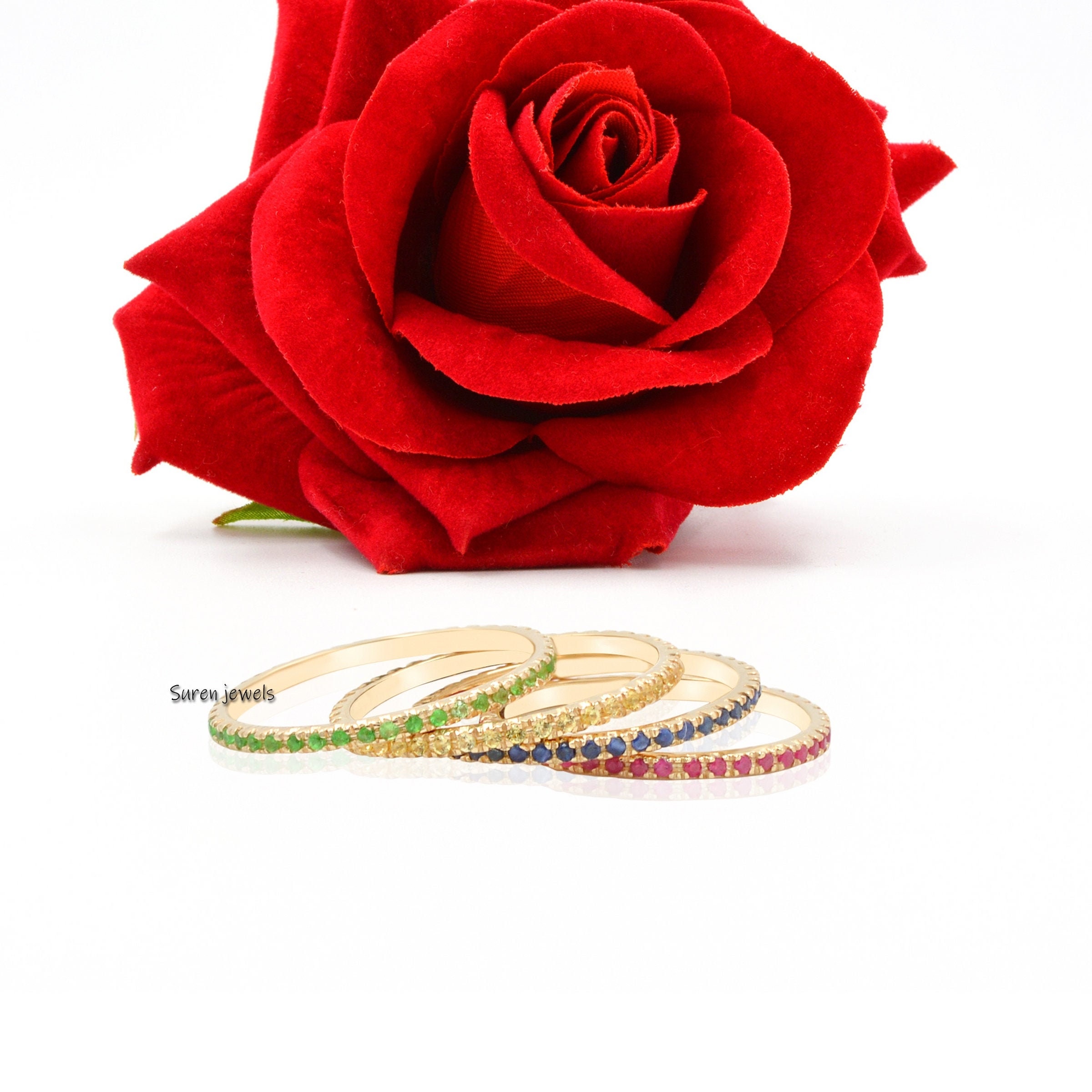 14K Gold Ruby Pave Eternity Band Ring - Suren Jewels | SKU: SJR705-14KYGPSP