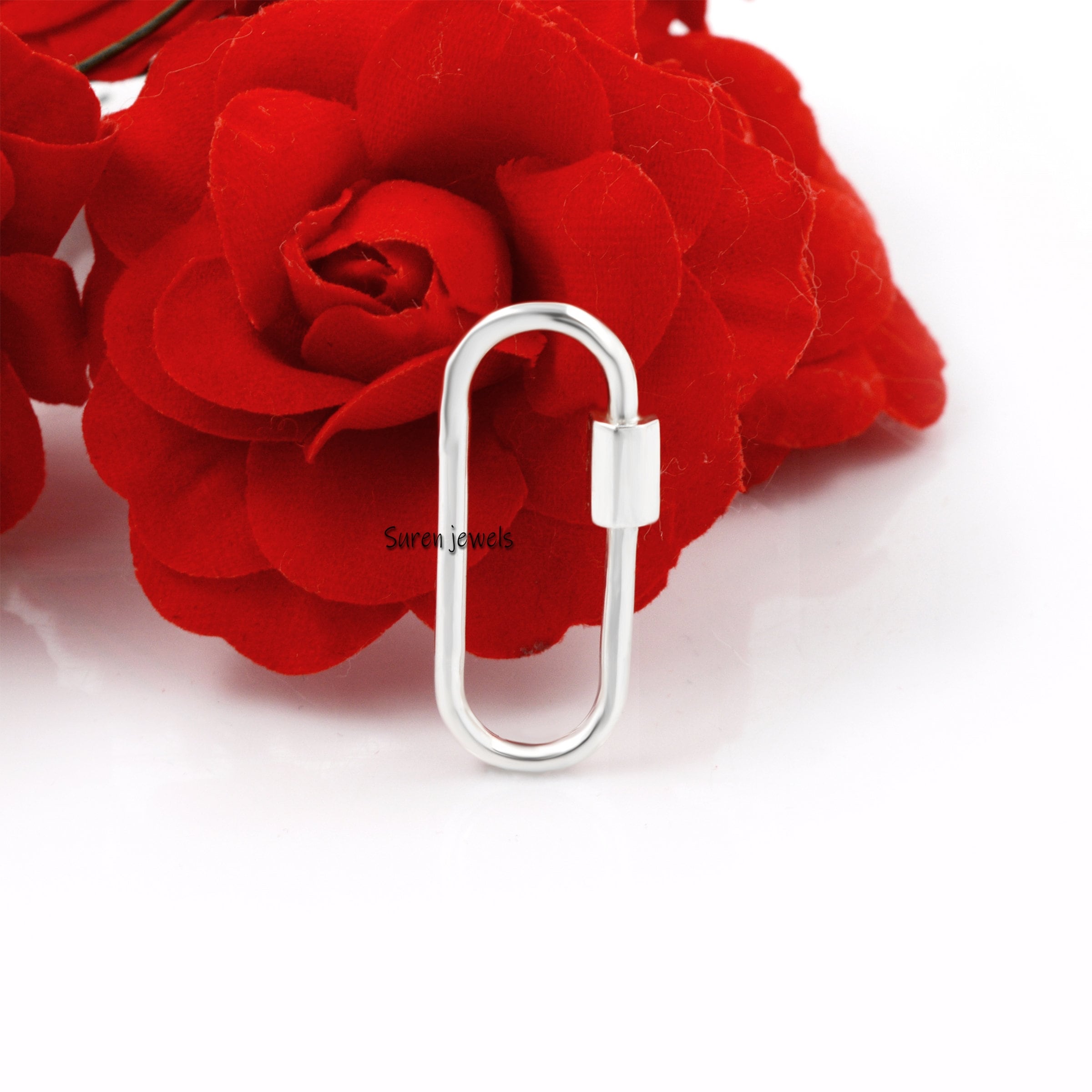 14K Solid Gold Carabiner Lock: 25mm Pendant - View 7 - Suren Jewels | SKU: SJC130-14KYG