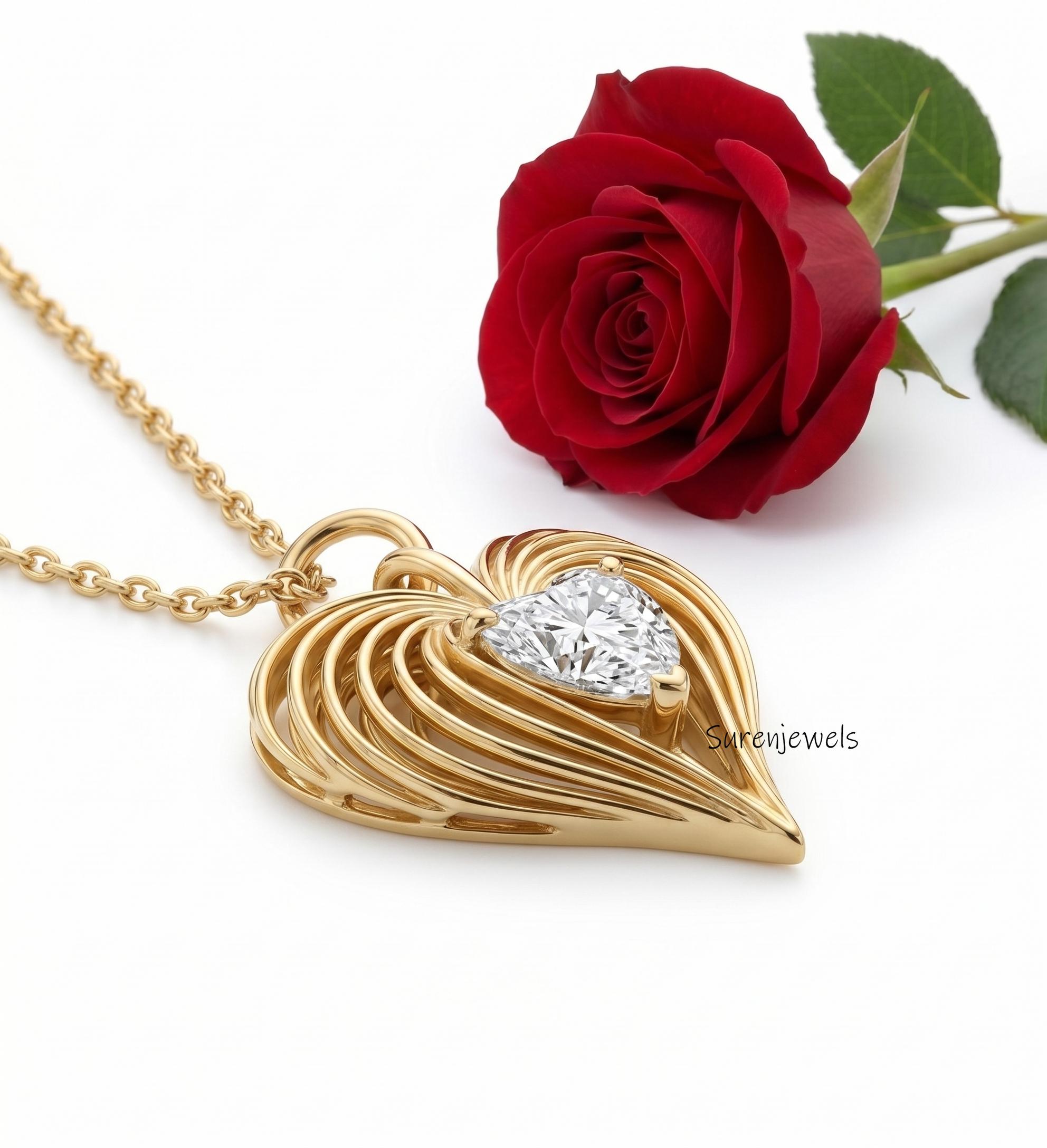 14K Gold Plated Fluted Heart Pendant, Puffy Fluted Heart Pendant, Designer Fluted Heart Pendant, Sunburst Style Fluted Detail