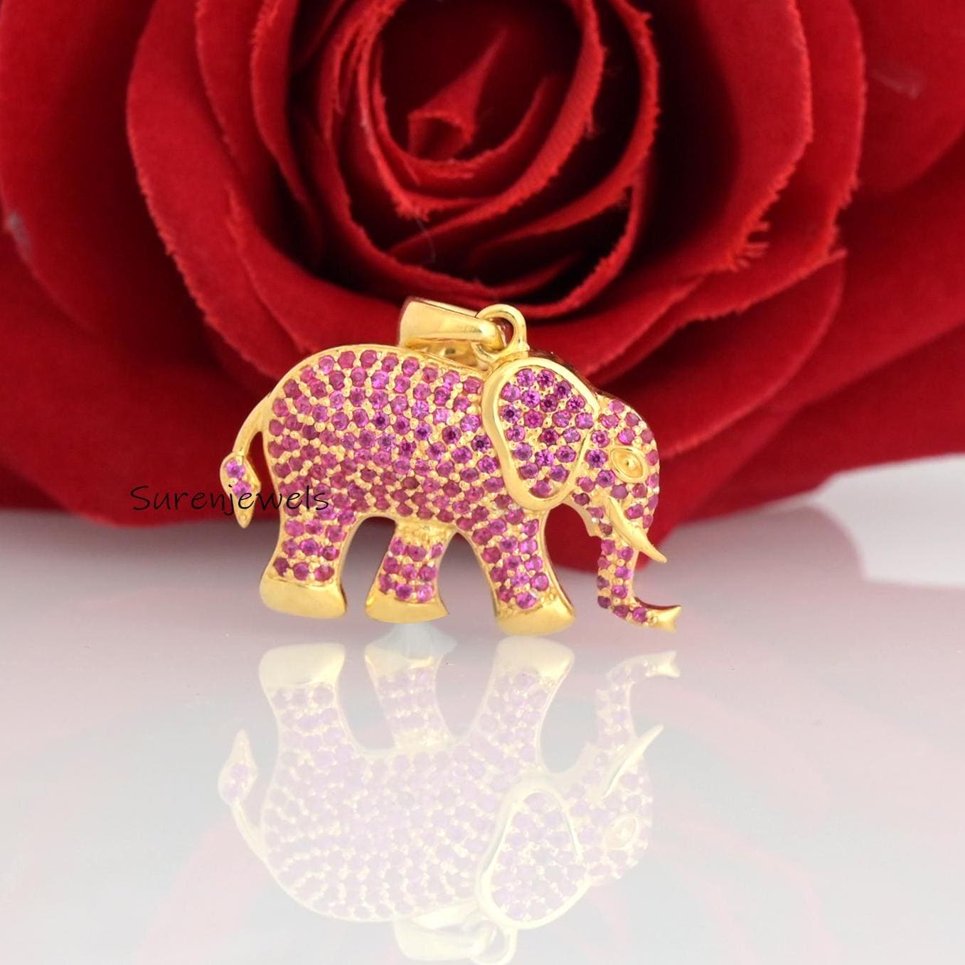 Pave Diamond Elephant Pendant: 925 Silver Animal Jewelry - Suren Jewels | SKU: SJP3374