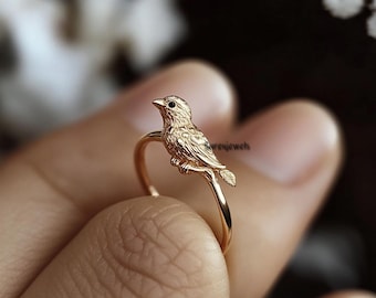 幸せの青い鳥リング 調節可能 14Kゴールドヴェルメイユ - Etsy 日本