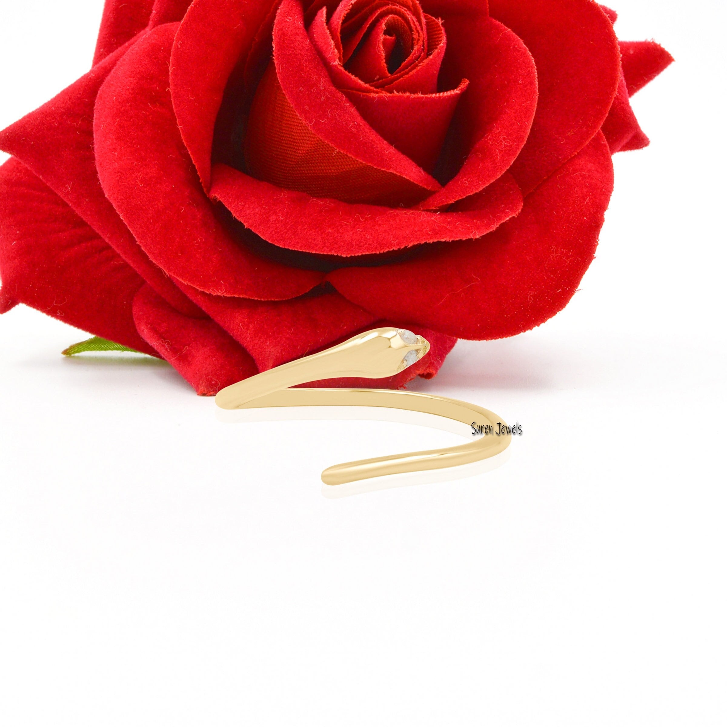 Sterling Silver Diamond Snake Ring - Adjustable Jewelry - View 5 - Suren Jewels | SKU: SJR03-SLYGDI