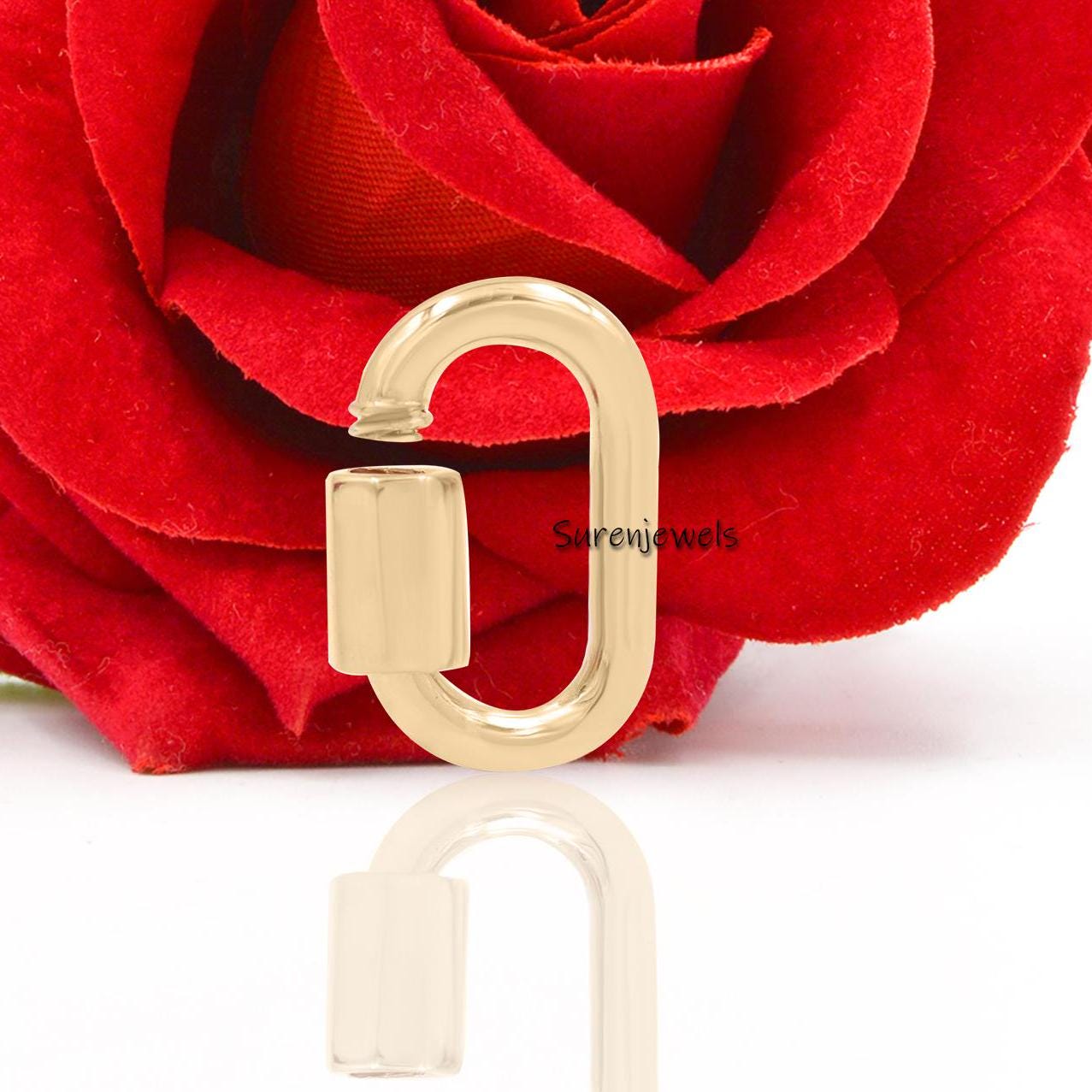 14K Gold Carabiner Lock: 15mm Yellow Gold Connector - Suren Jewels | SKU: SJC11
