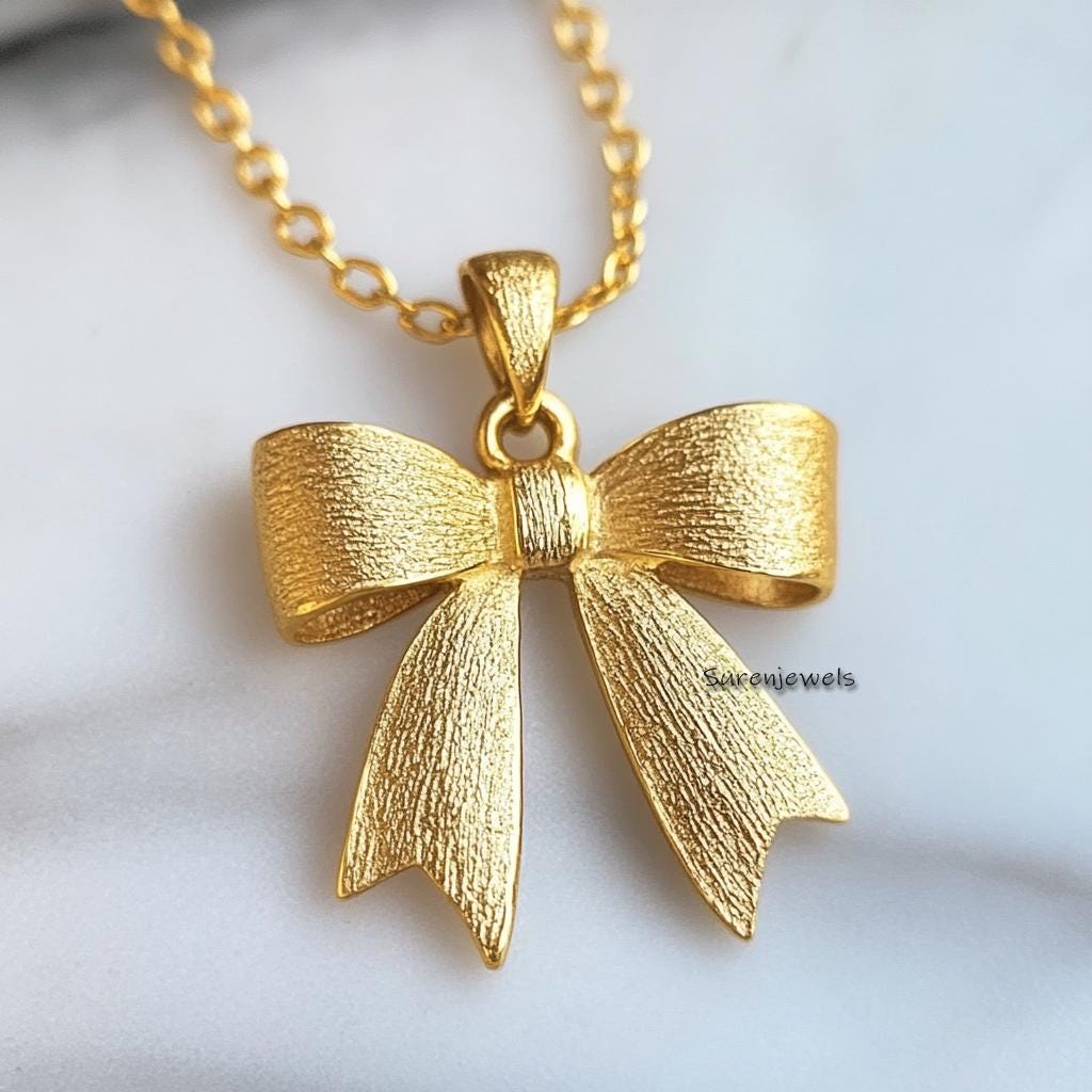 14k Gold Bow Tie Pendant, Gold Ribbon Bow Tie Pendant, Solid Gold Bow Pendant, Dainty Bowtie Pendant - View 2 - Suren Jewels