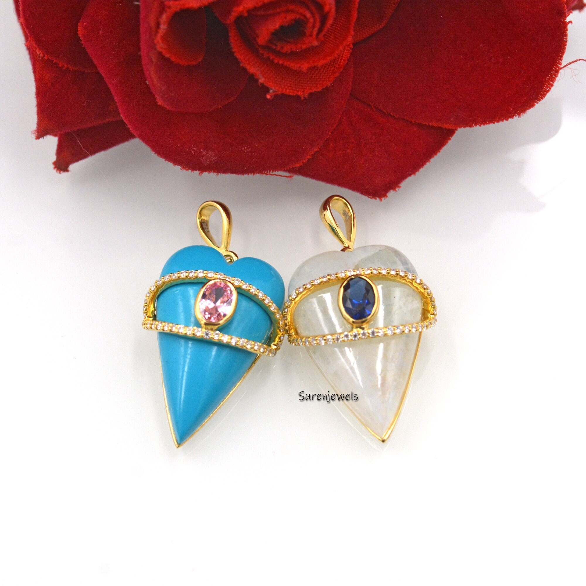 14k Gold Gemstone Evil Eye Heart pendant - View 4 - Suren Jewels | SKU: SJP1559-SLYGMSMNBCZ
