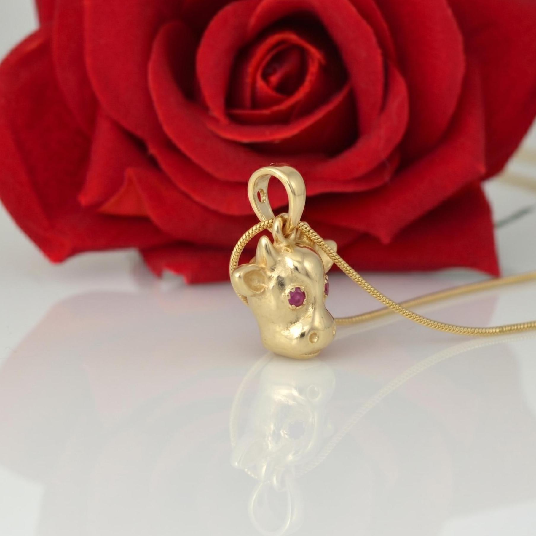 Gold Cow Pendant, Ruby Eye Cow Necklace, Farm Animal Jewelry, Cute Cow Charm, Animal Lover Gift for Her - View 3 - Suren Jewe