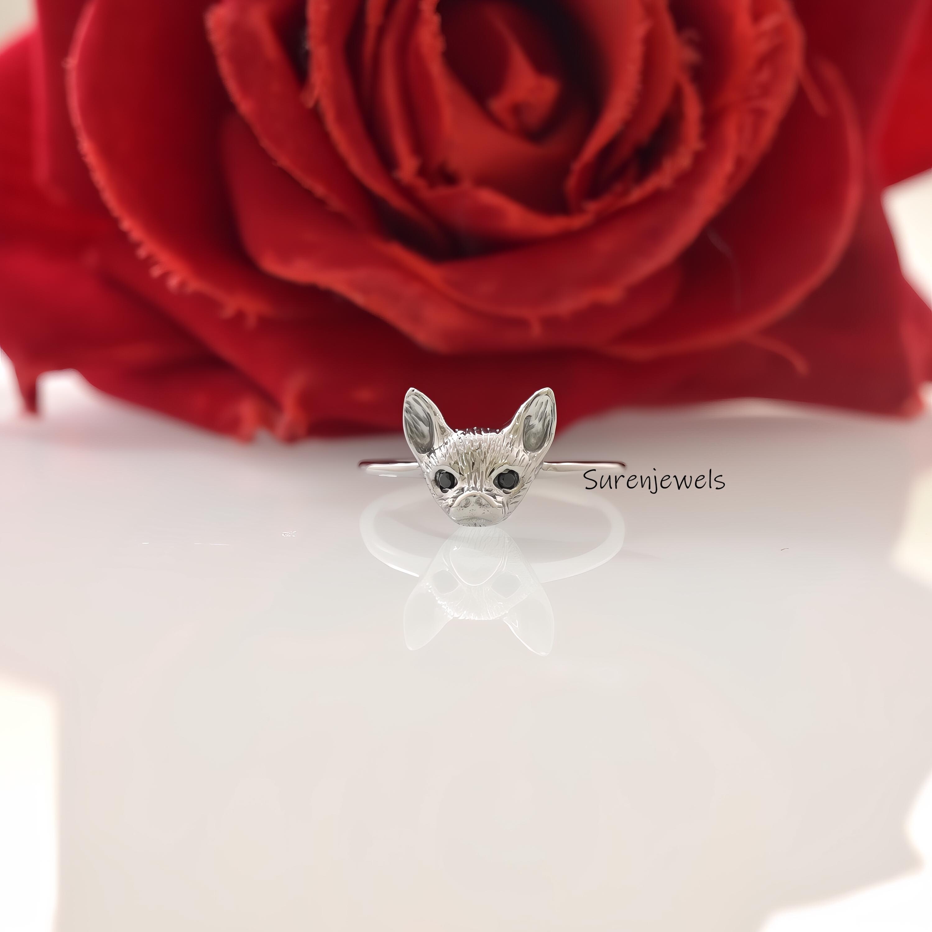 14k Gold Chihuahua Ring: Dainty Animal Jewelry - View 4 - Suren Jewels | SKU: SJR2932-SLRHBKCZ-US-7,SJR2928-SLNS-US-10,SJR291