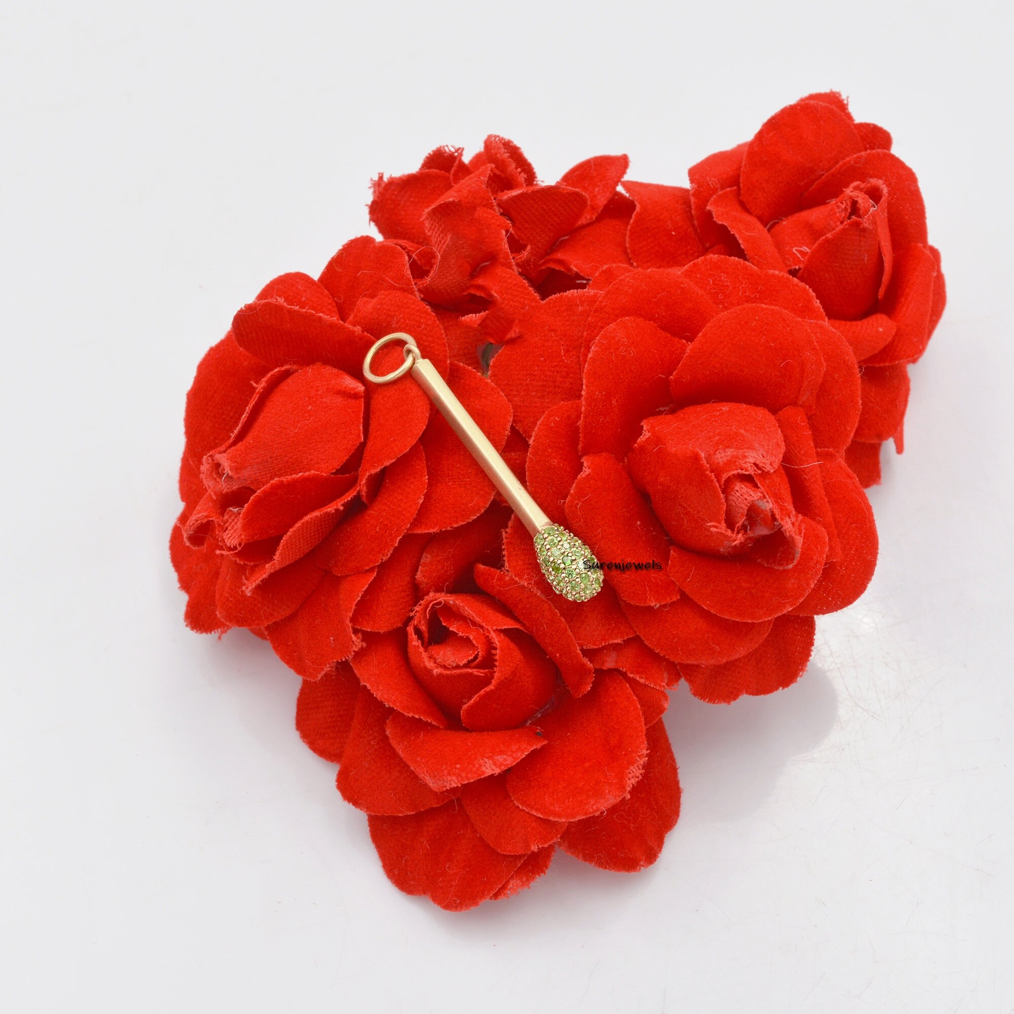 14k Solid Gold Match Stick Pendant: Lucky Charm Gemstone - View 4 - Suren Jewels | SKU: SJP857-14KYGEM