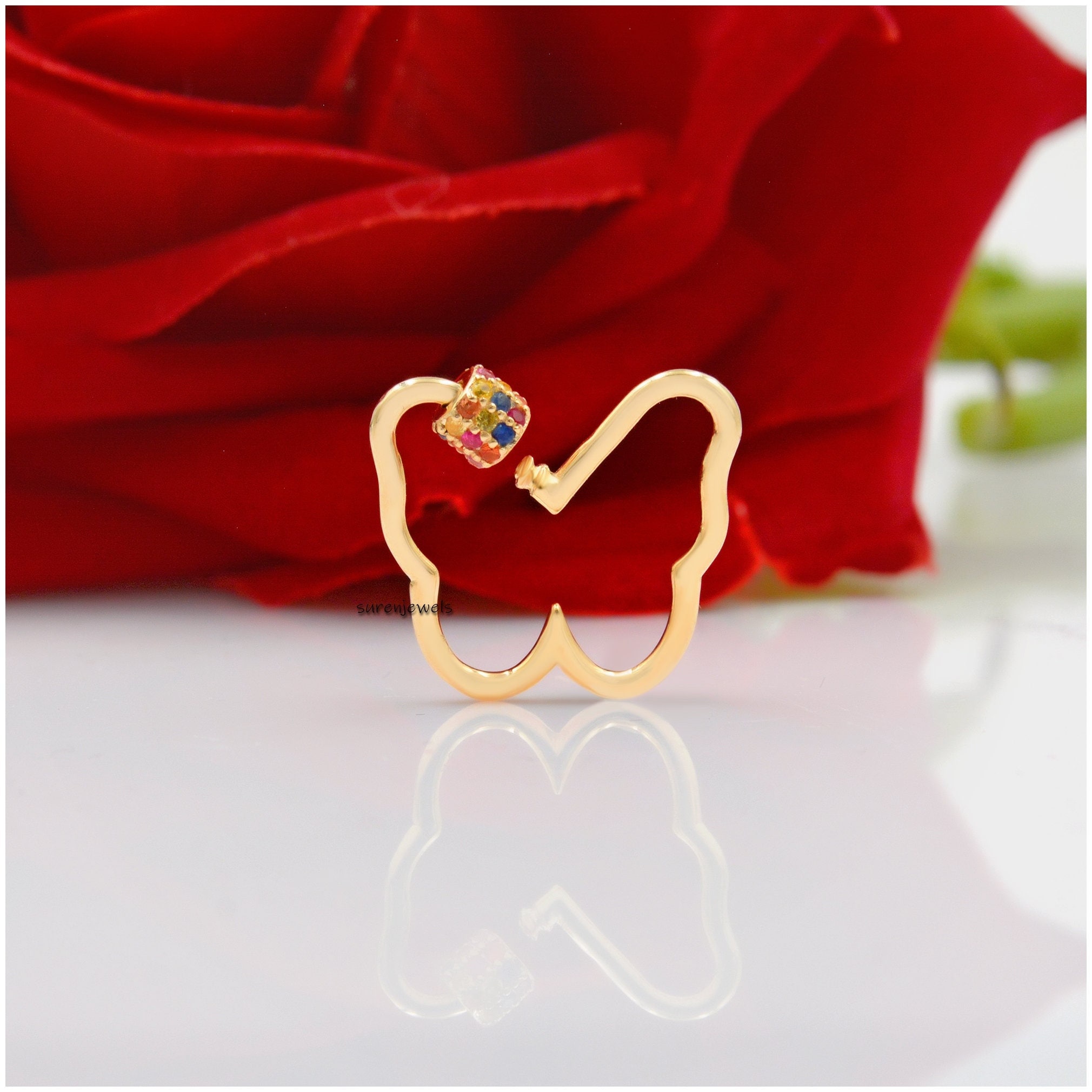 925 Silver Butterfly Carabiner Lock: Multi Sapphire Gemstone - Suren Jewels | SKU: SJC01-SLWGMT