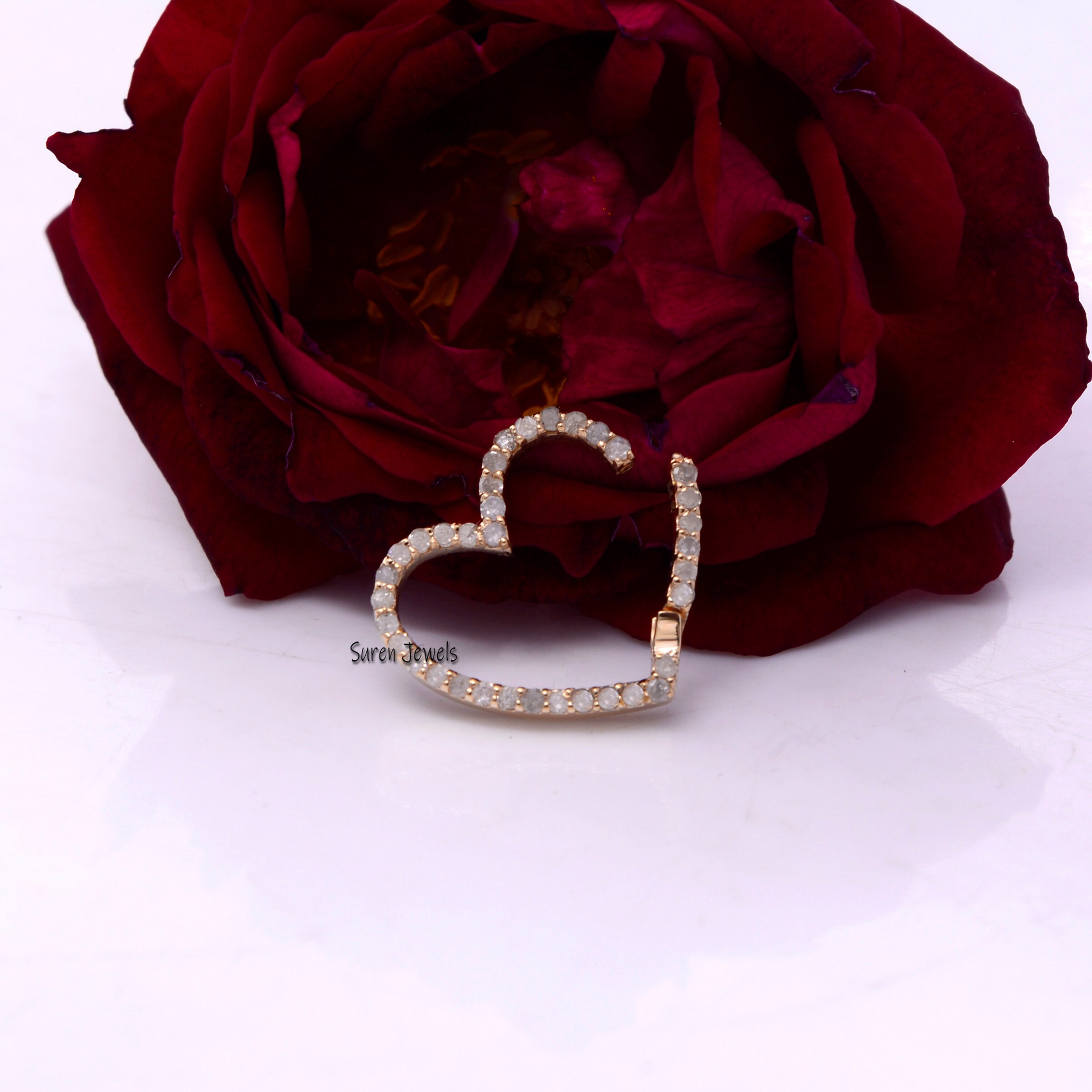 14K Solid Gold Heart Charm Enhancer: Pink Sapphire Gemstone Holder - View 7 - Suren Jewels | SKU: SJP536-SLYGPSP
