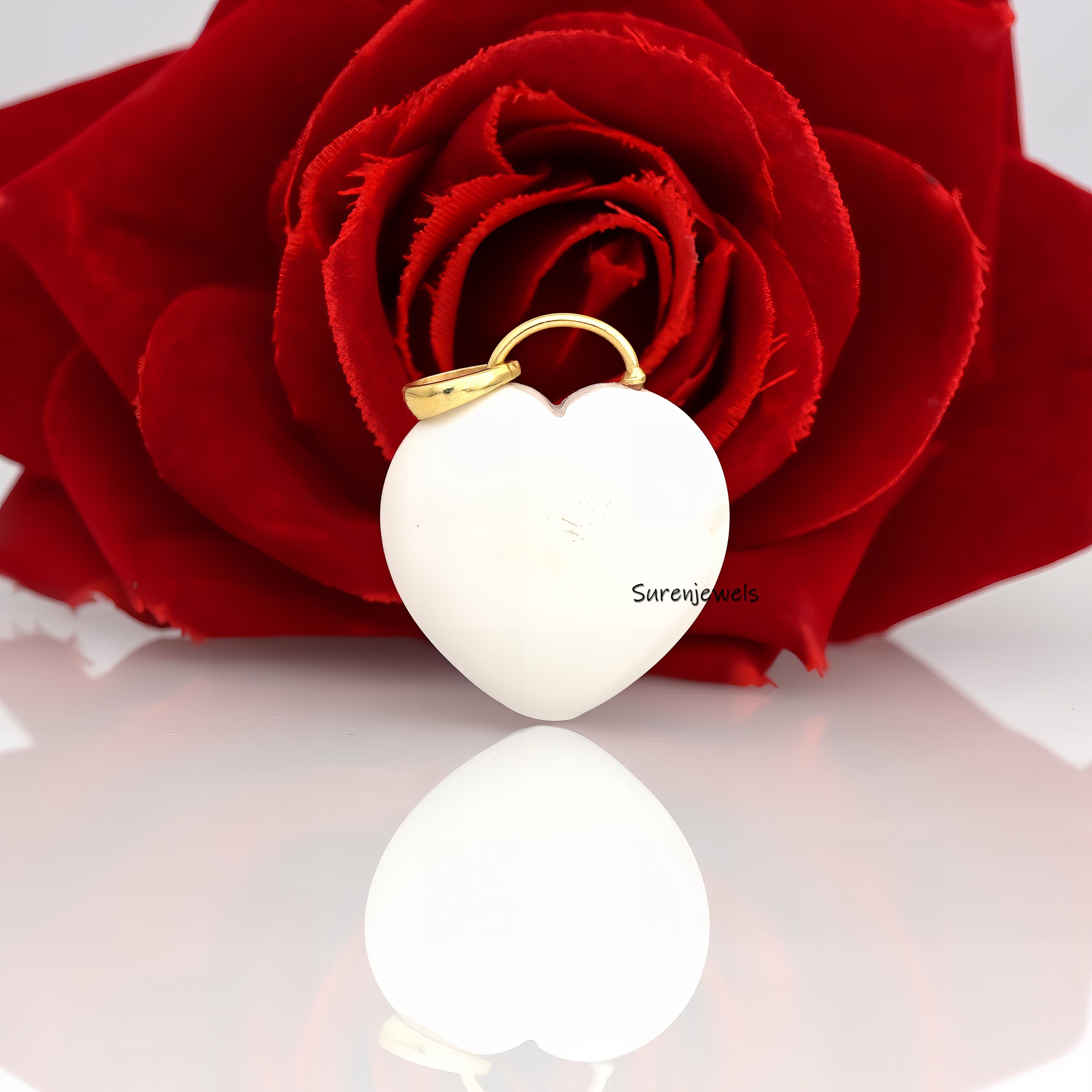 14K Gold Gemstone Heart Pendant padlock: Silver Designer Heart (35 MM) - View 4 - Suren Jewels | SKU: SJP4163-SLYGWAPCZ-35M