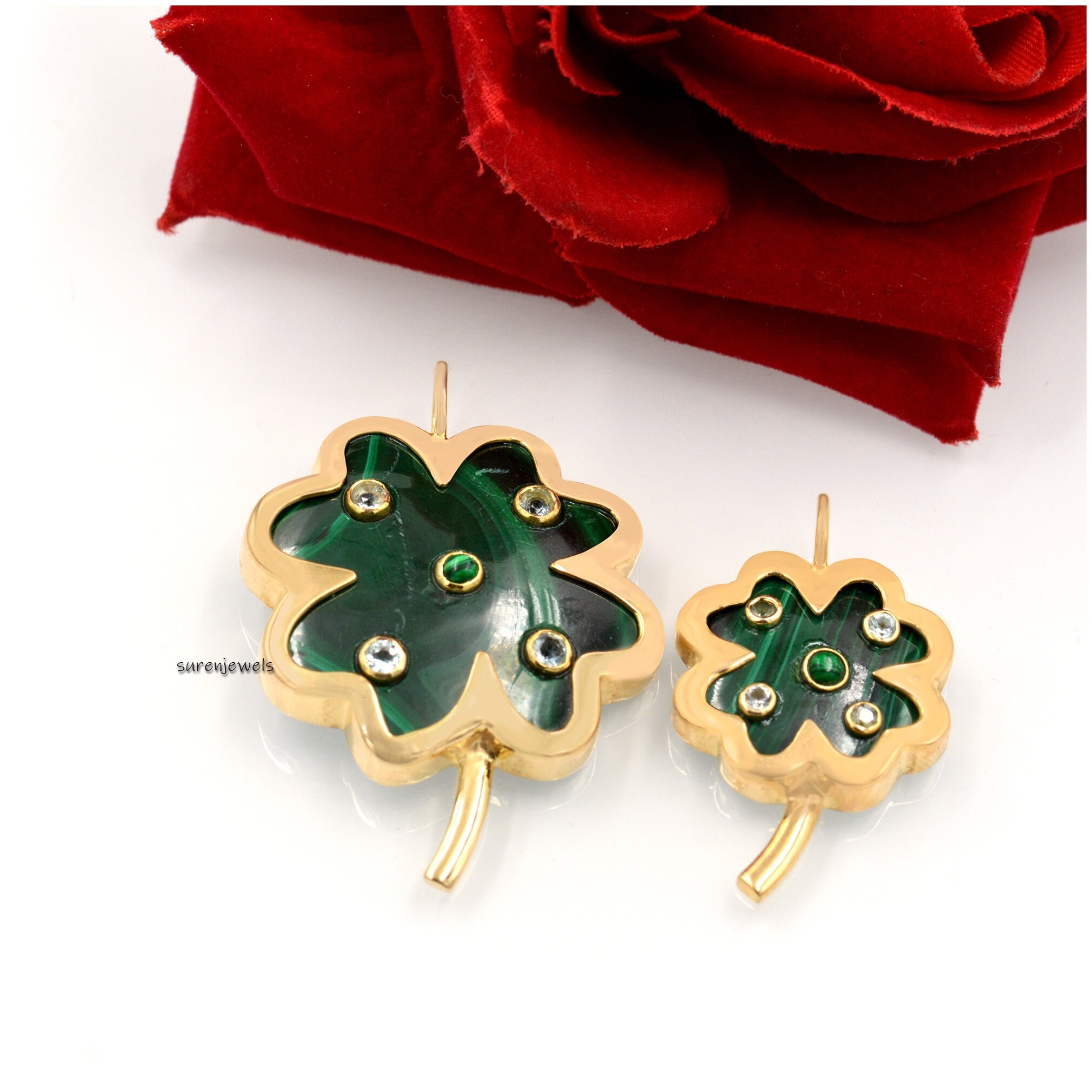 14K Gold Gemstone Clover Pendant: Gemstone Four Leaf Clover - View 5 - Suren Jewels | SKU: SJP1173-SLYGTQBTMK