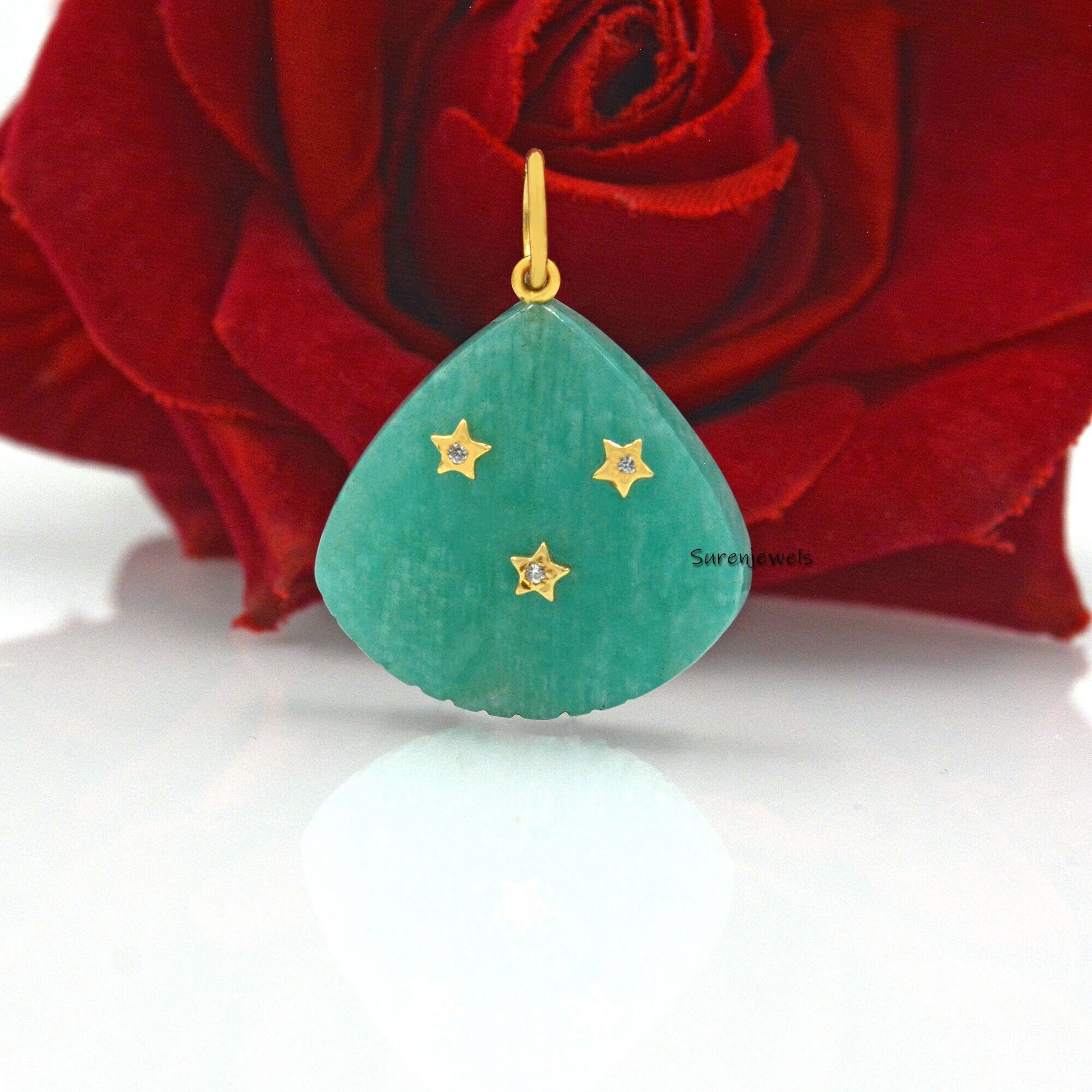 925 Silver Gemstone Shell Pendant: Hand Carved Charm - View 6 - Suren Jewels | SKU: SJP1497