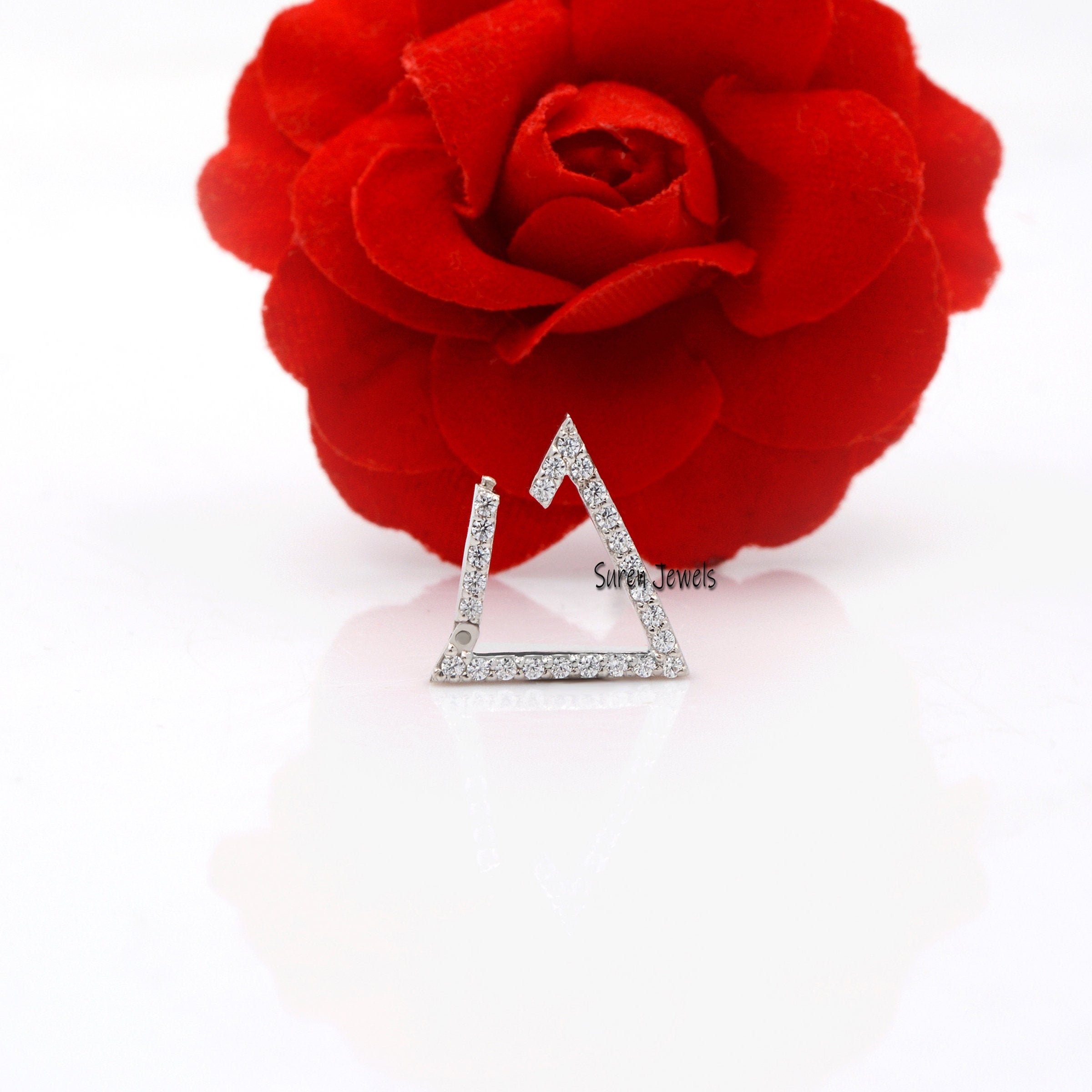 14K Gold Diamond Triangle Charm Holder: Push Lock Enhancer - Suren Jewels | SKU: SJP721-SLWGCZ
