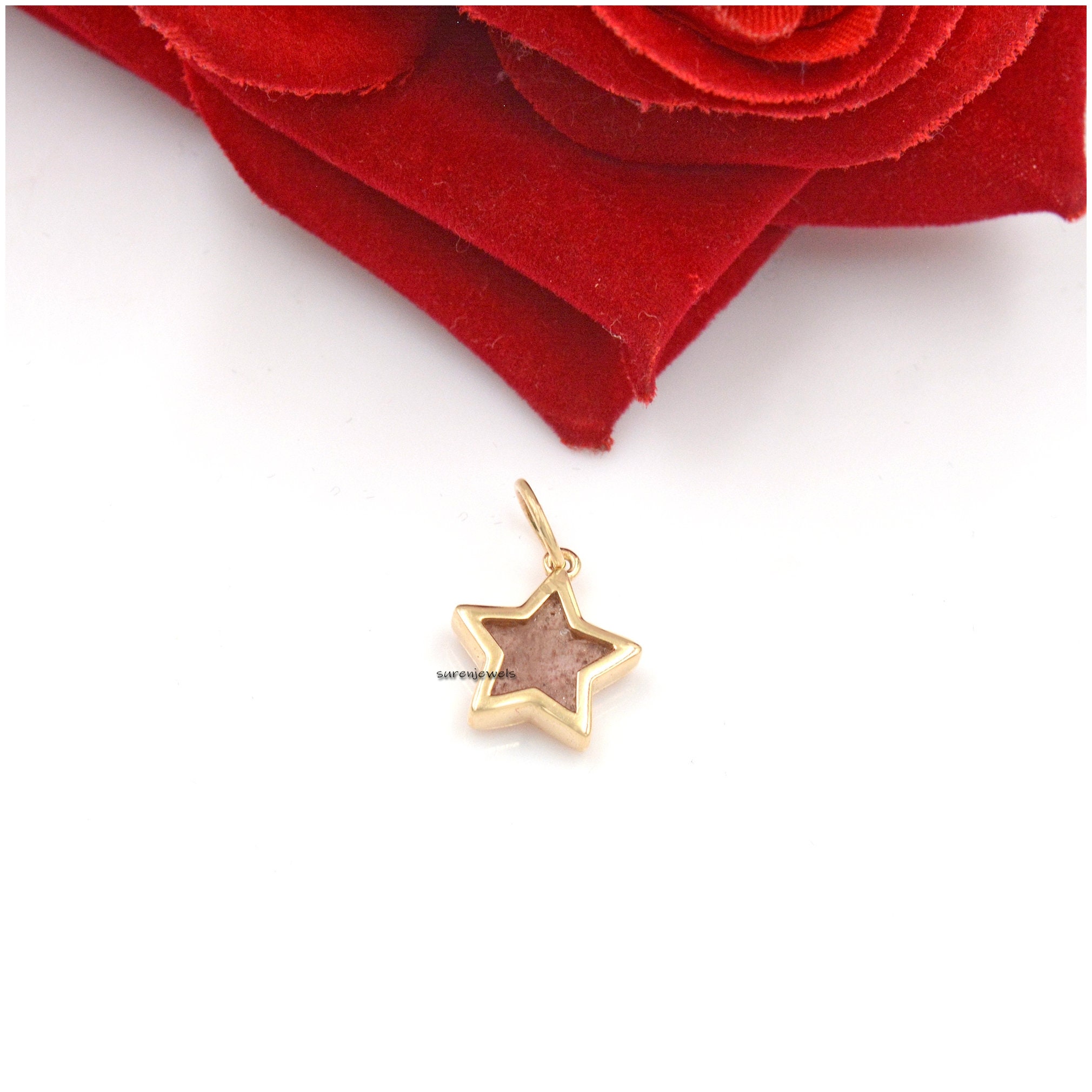 14k Gold Carved Gemstone Star Pendant: Handmade Designer Charm - View 5 - Suren Jewels | SKU: SJP1375-