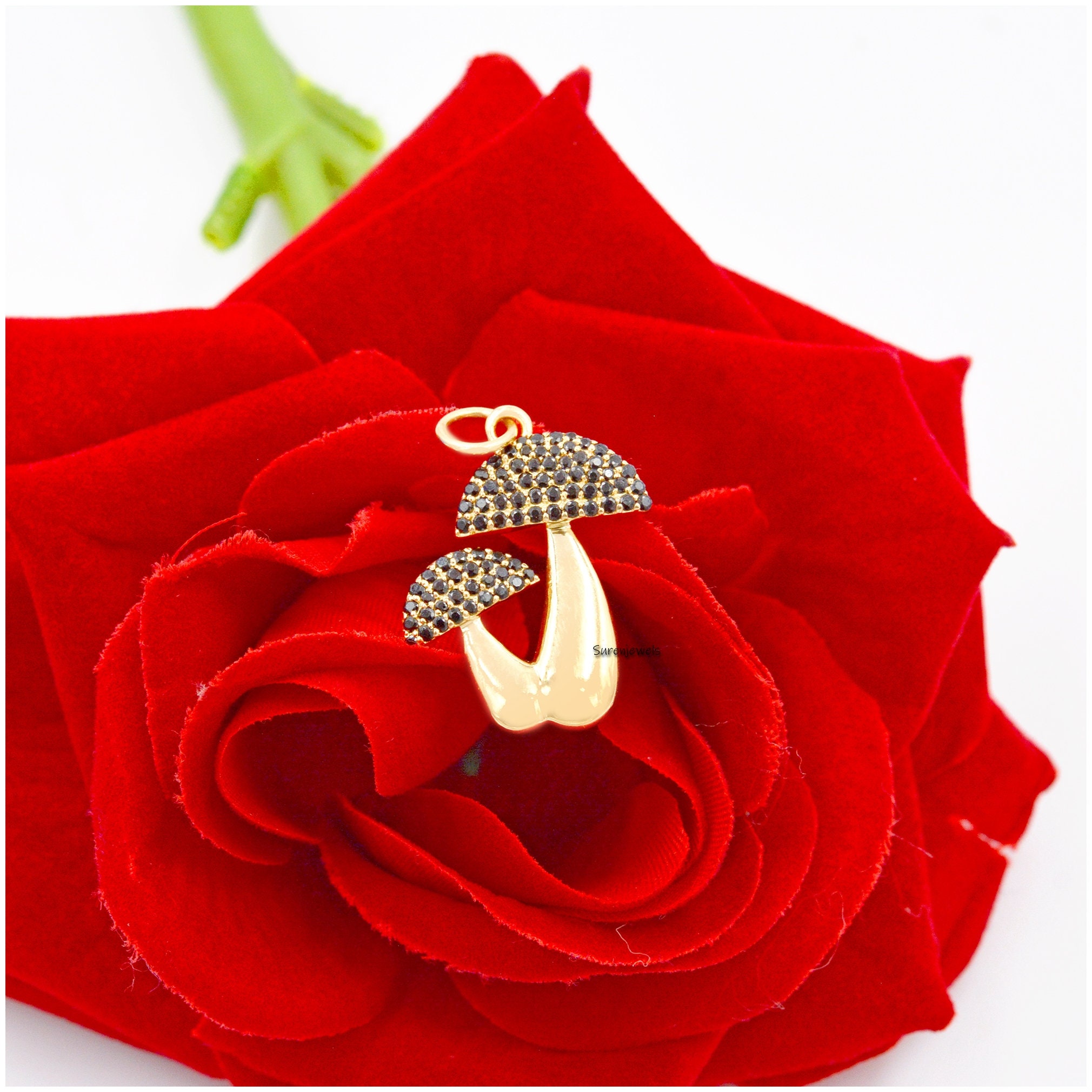 14K Gold Diamond Mushroom Pendant: Pave Magic Jewelry - View 3 - Suren Jewels | SKU: SJP1264-SLYGDI