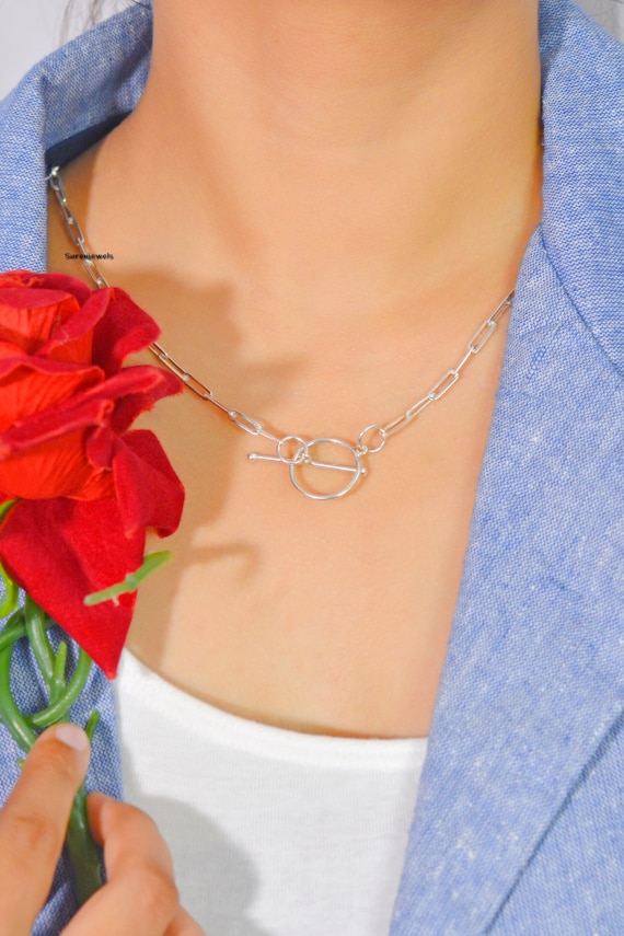 シルバー色 チェーンネックレス D字型留め具