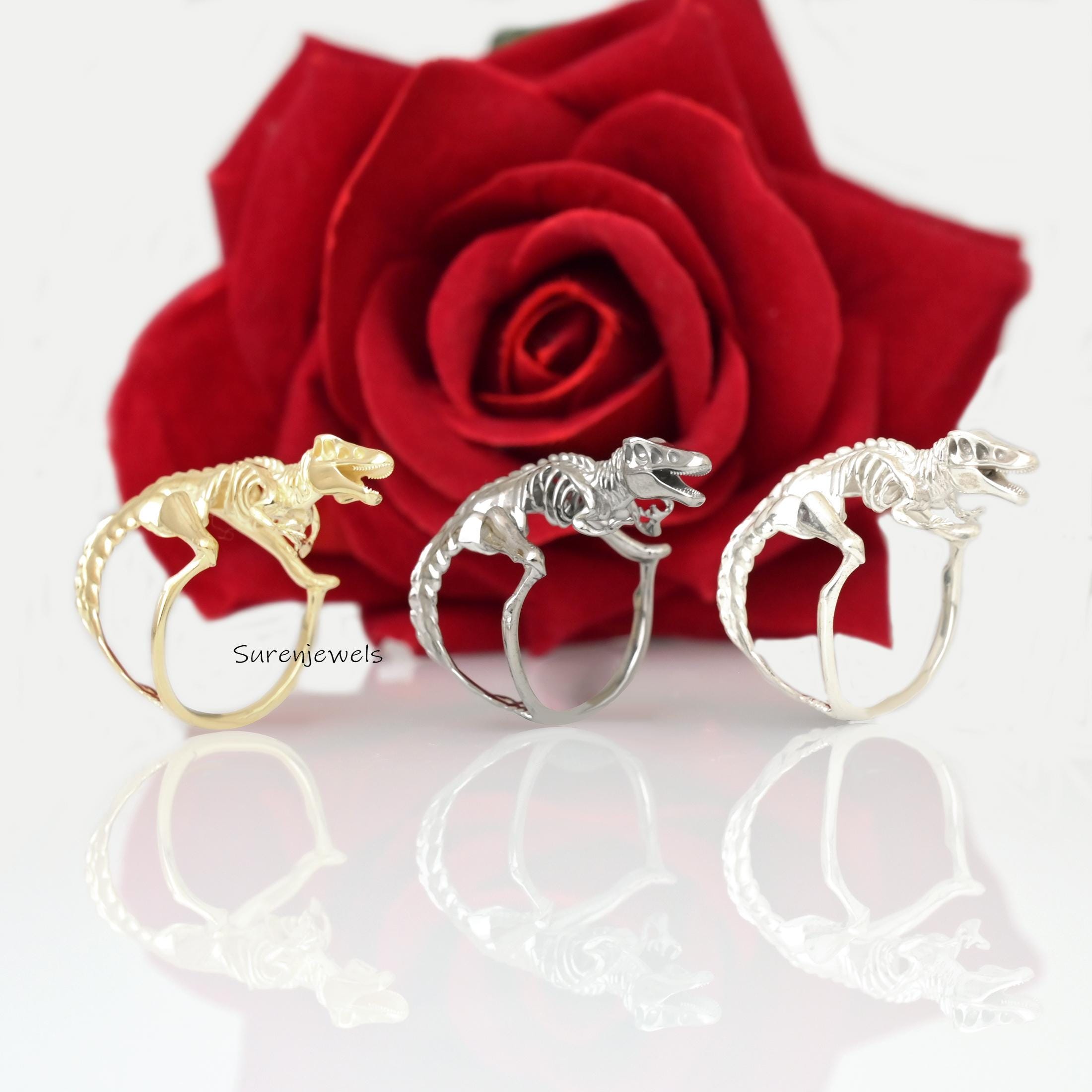 Sterling Silver T-Rex Ring, T Rex Ring Dinosaur Jewelry - View 3 - Suren Jewels | SKU: SJR3419-SLYG-US-7,SJR3374-SLRH-US-8