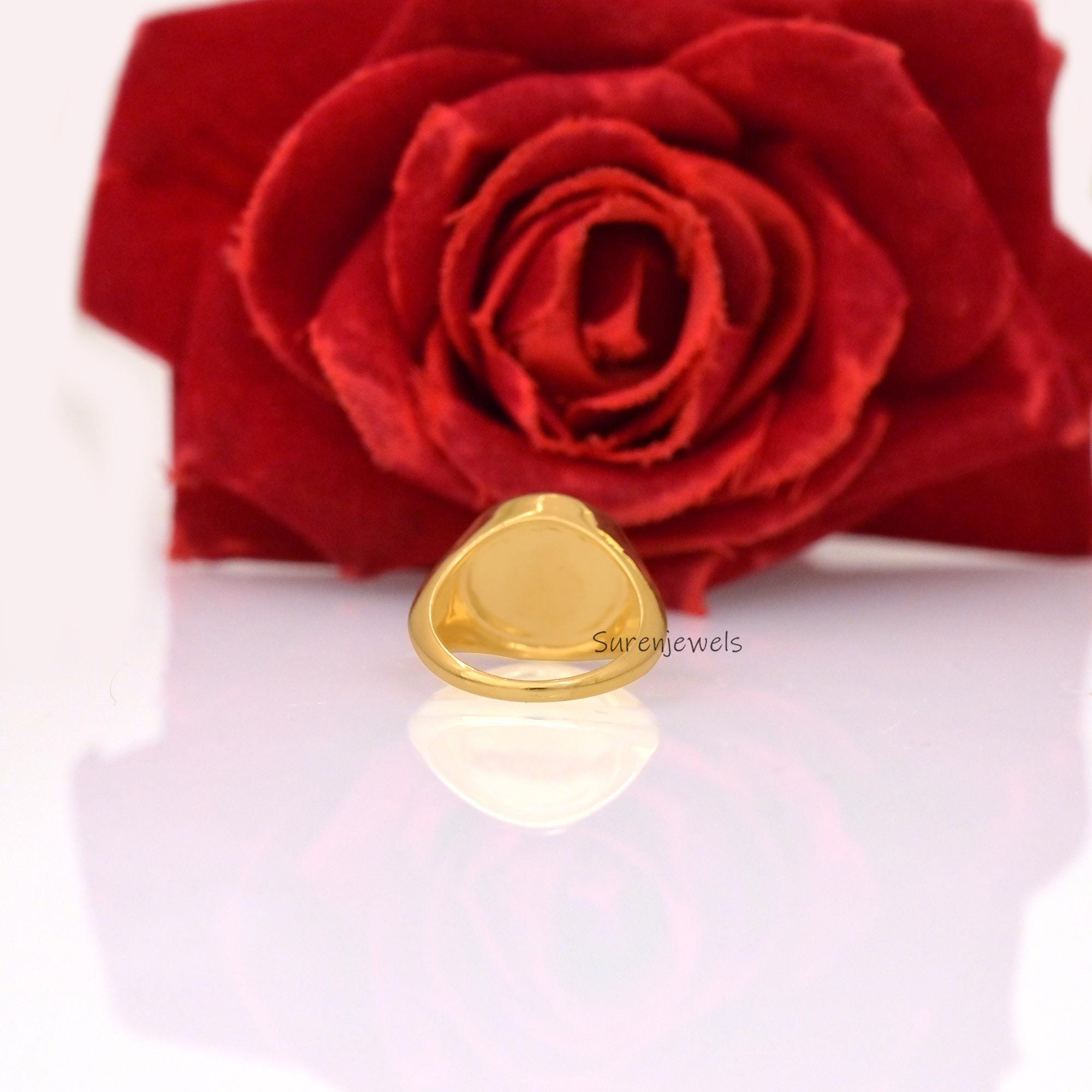14K Gold Celestial Moon Star Signet Ring: Diamond Accent - View 6 - Suren Jewels | SKU: SJR3151-,SJR
