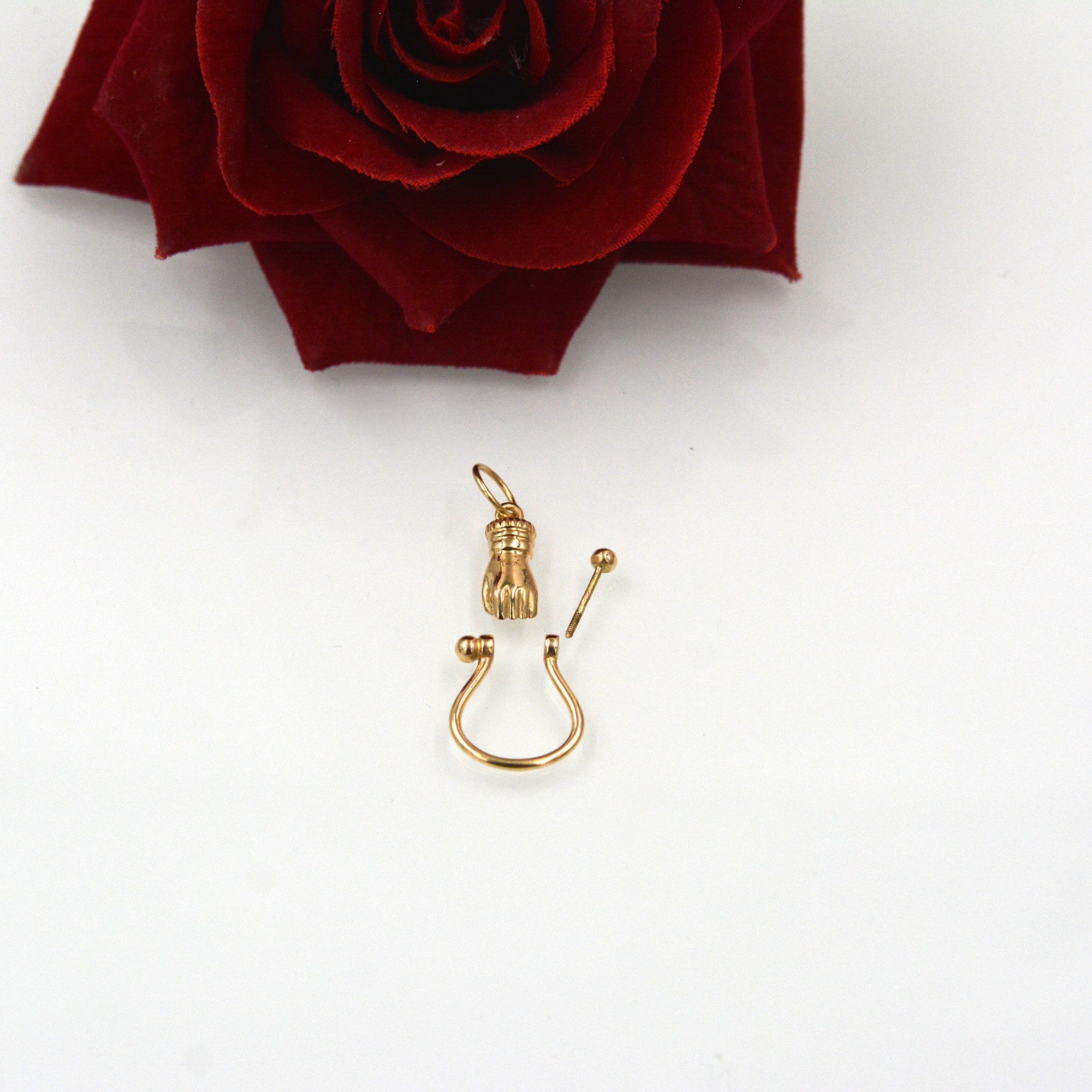 14k Gold Helping Hand Figa Charm Holder, Figa Pendant Connector, Hand Charm Holder, Jewelry Connector, Figa Charm Holder - Vi