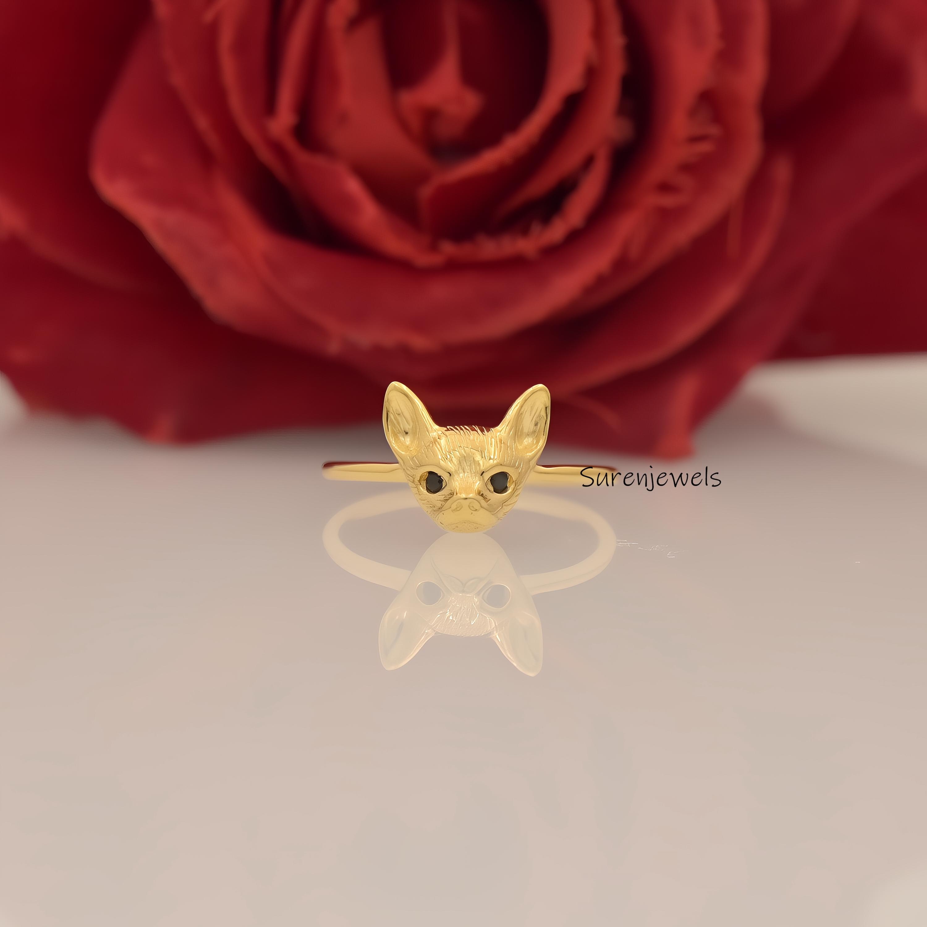 14k Gold Chihuahua Ring: Dainty Animal Jewelry - View 5 - Suren Jewels | SKU: SJR2932-SLRHBKCZ-US-7,SJR2928-SLNS-US-10,SJR291