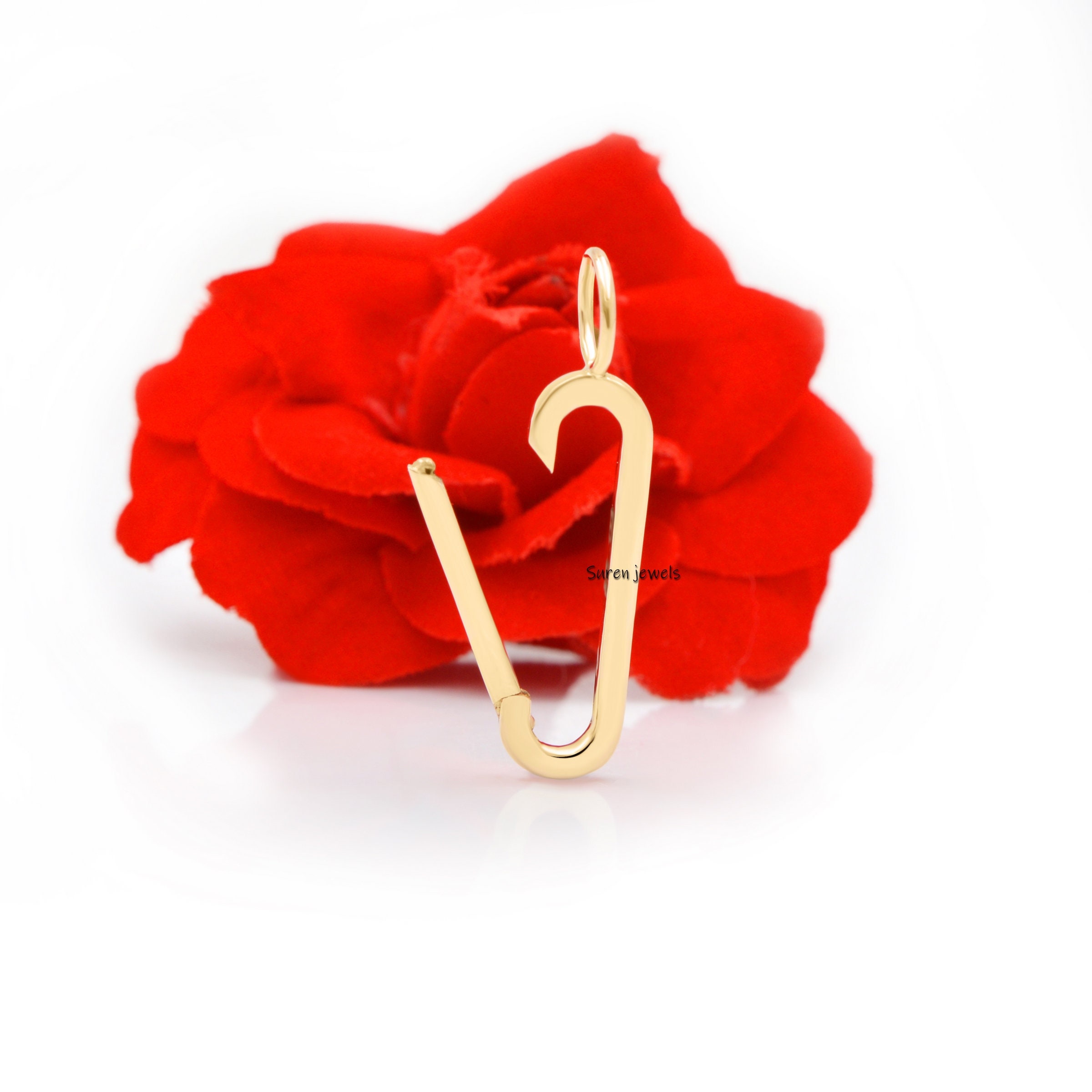 14K Yellow Gold Charm Holder: Designer Necklace Connector Lock - View 2 - Suren Jewels | SKU: SJP745-14KYG