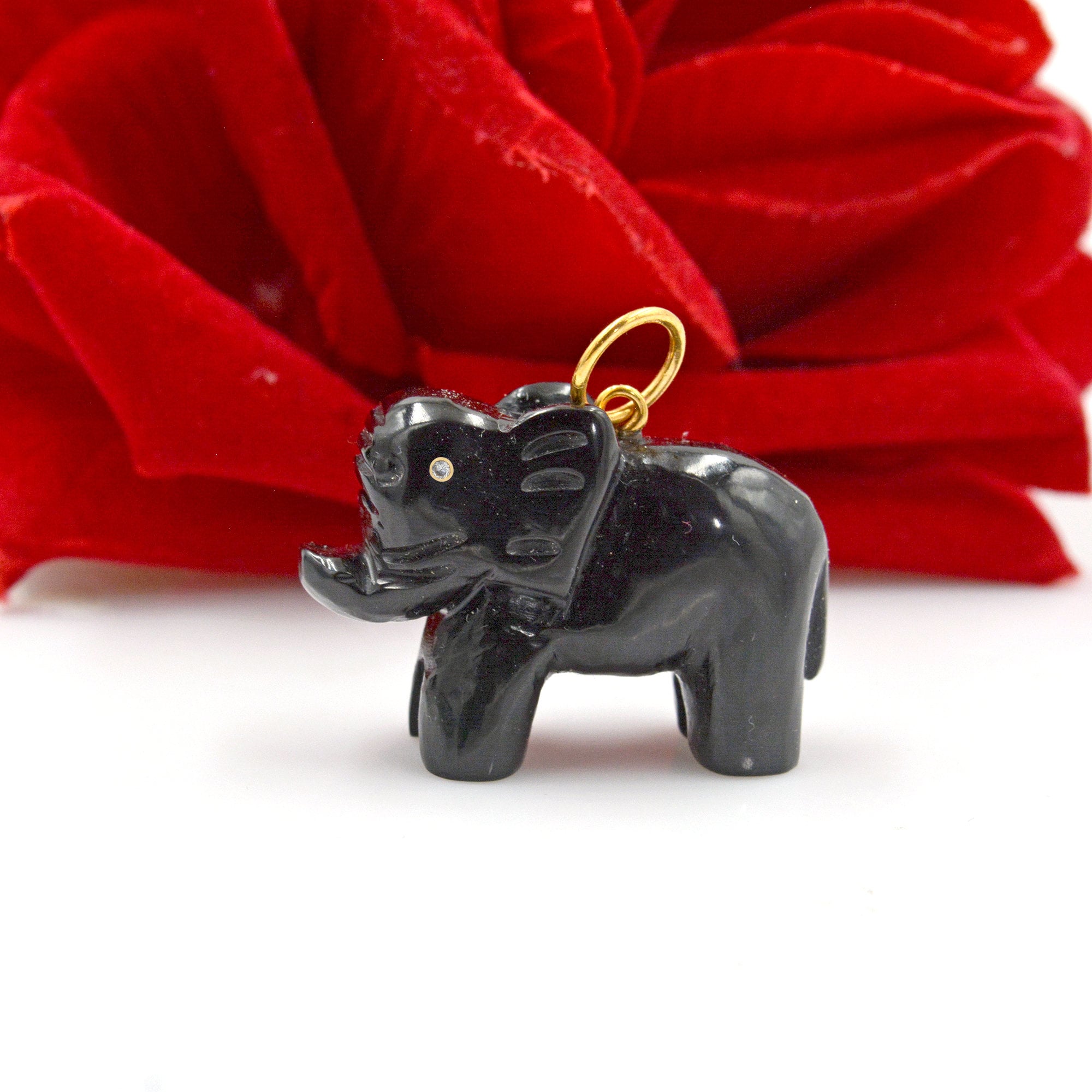 14k Gold Carved Gemstone Elephant Pendant - Coral or Druzy Charm - View 5 - Suren Jewels | SKU: SJP1165-SLYGRQ