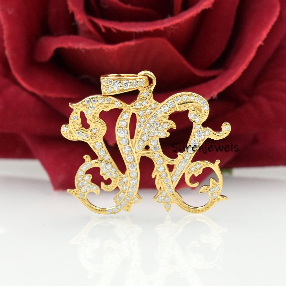 925 Silver Diamond Pave Monogram Pendant - Custom Letter - Suren Jewels | SKU: SJP-CZ