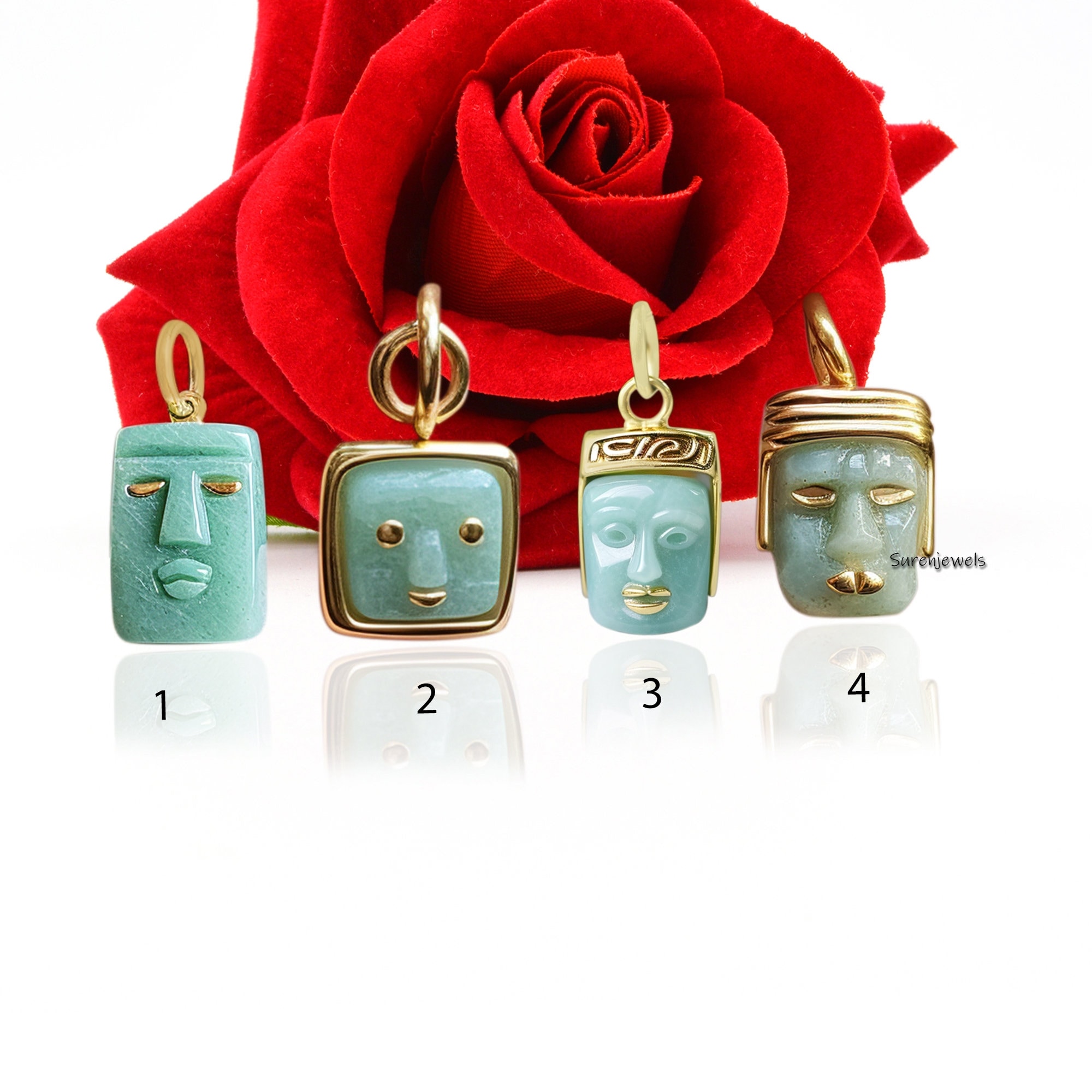 14k Gold Gemstone Face Carving Pendant: Designer Charm - Suren Jewels | SKU: SJP1892-SLYGAZ-15M,SJP1821-SLYGAZ-15M