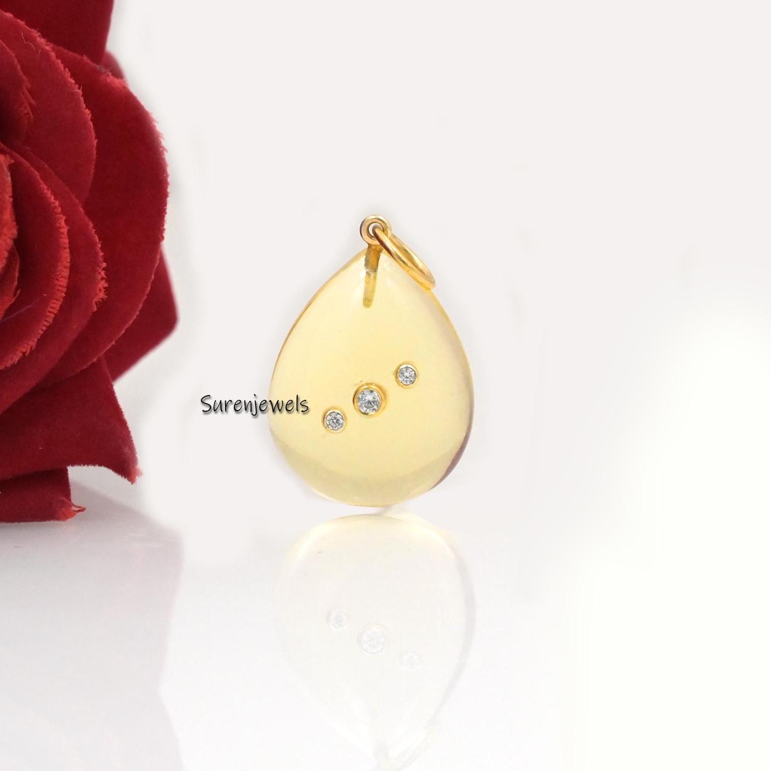 14k Gold Malachite Teardrop Pendant: Carved Gemstone Charm - View 3 - Suren Jewels | SKU: SJP,SJP3515-SLYGMSMG-25M,SJP3522-SL