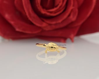 Dainty 14k Gold Turtle Ring: Handmade Animal Jewelry
