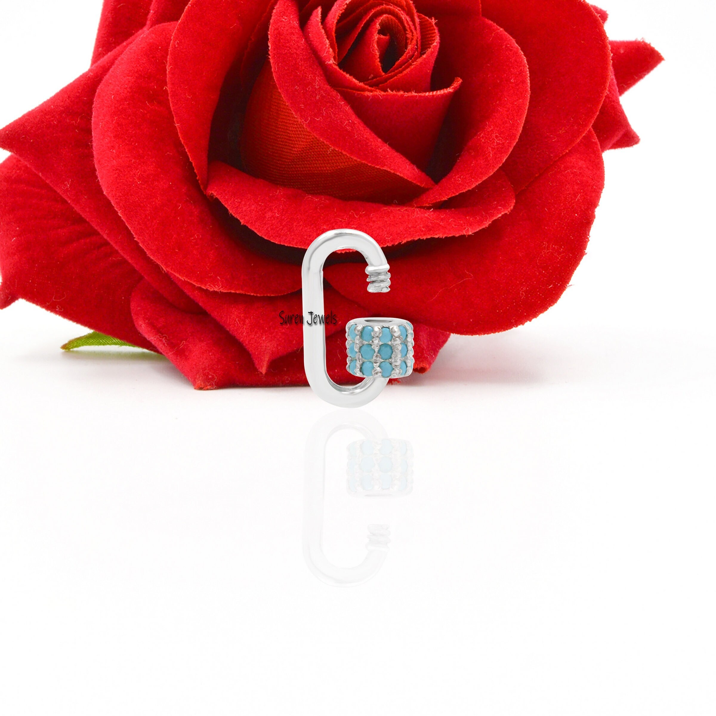 Turquoise Sterling Silver Carabiner Lock: Oval Jewelry Clasp - View 3 - Suren Jewels | SKU: SJC07-SLWGTQ-30M