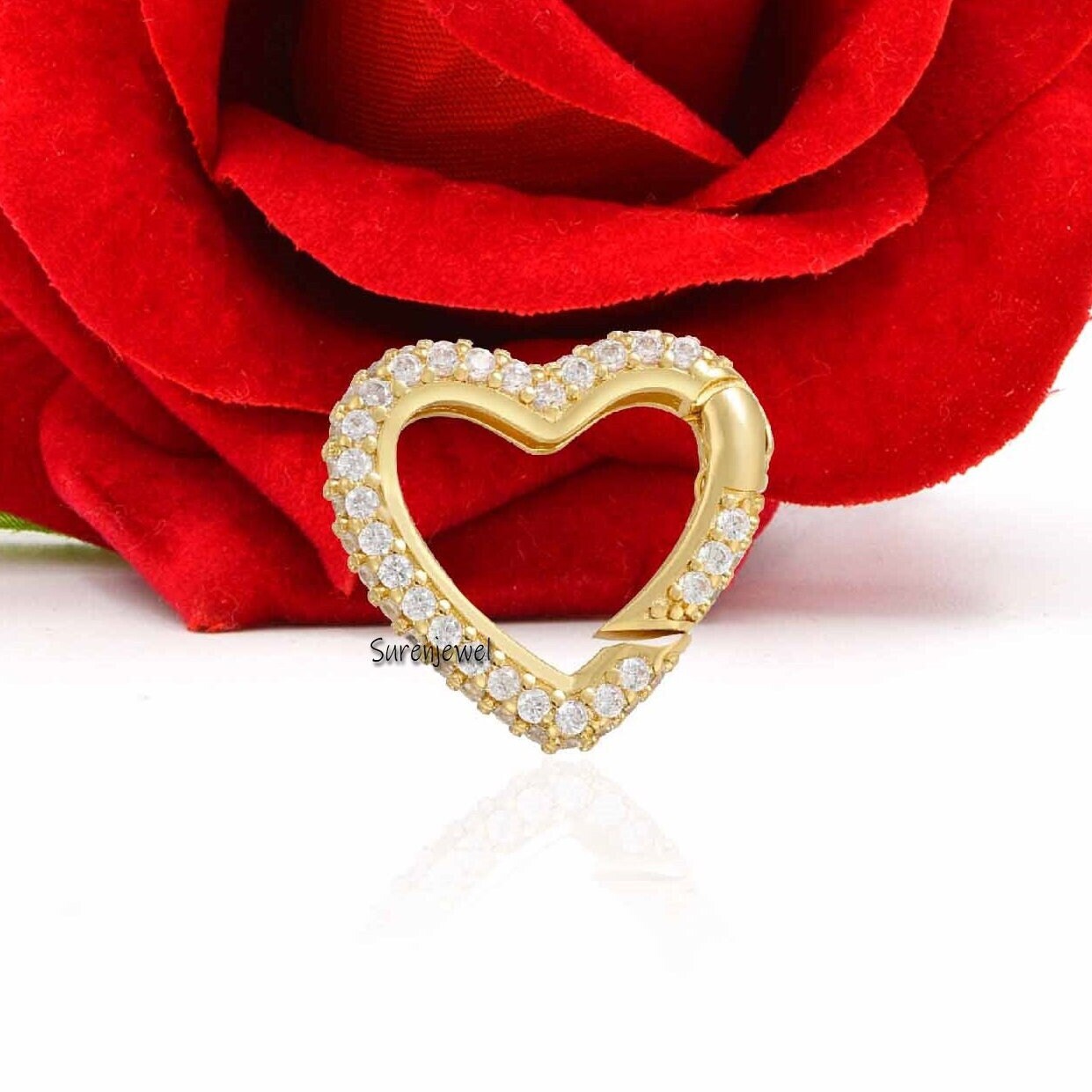 14K Gold Diamond Heart Charm Holder: Enhancer Lock - View 4 - Suren Jewels | SKU: SJP1182-SLYGTQ