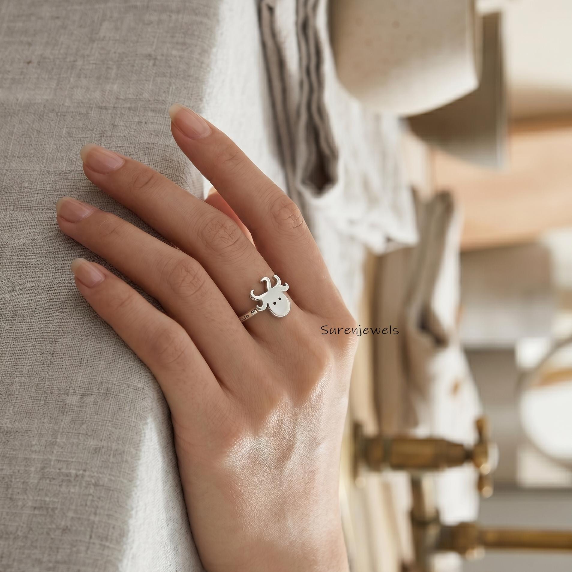 Silver Octopus Ring, Cute Sea Animal Jewelry for Her, Unique Nautical Accessory, Ocean Theme Gift, Adjustable Band - View 4 -