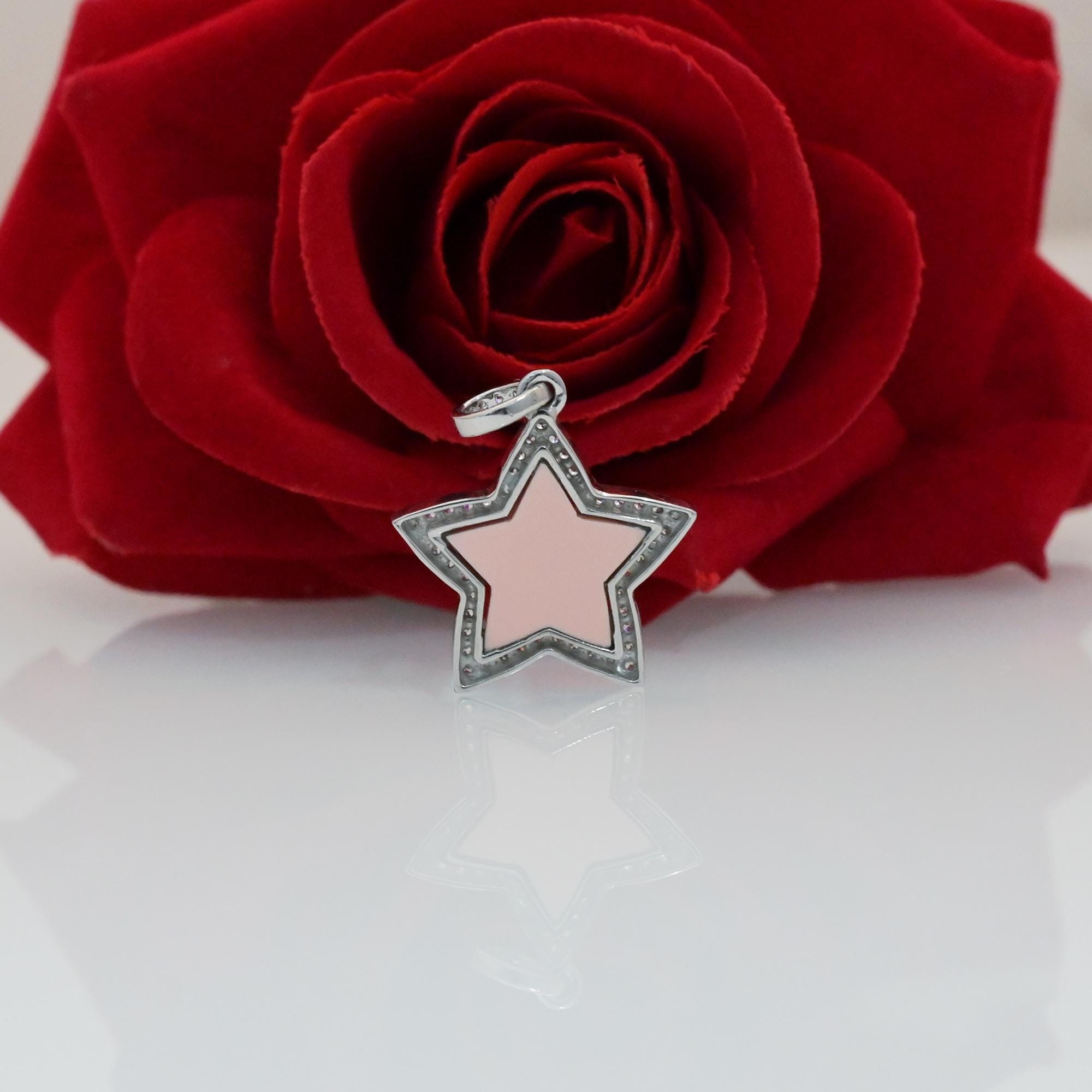 Handmade 14K Gold Gemstone Star Pendant: Pave Diamond Charm - View 4 - Suren Jewels | SKU: SJP3349-SLWGPOPCZ-30M
