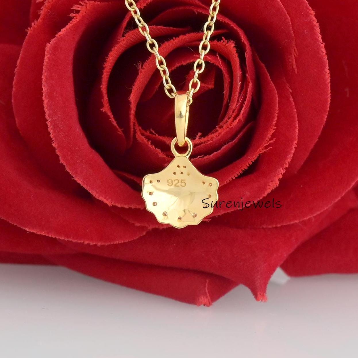 Handmade 14k Gold Scallop Shell Pendant: Dainty Fluted Charm - View 3 - Suren Jewels | SKU: SJP2696-SLYG 16mm