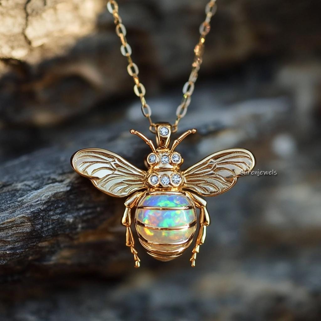 14K Gold Plated Honey Bee Pendant: Gemstone Silver Bee Charm - View 3 - Suren Jewels | SKU: SJP,SJP5300-SLWGEOPCZ-30M,SJP5634