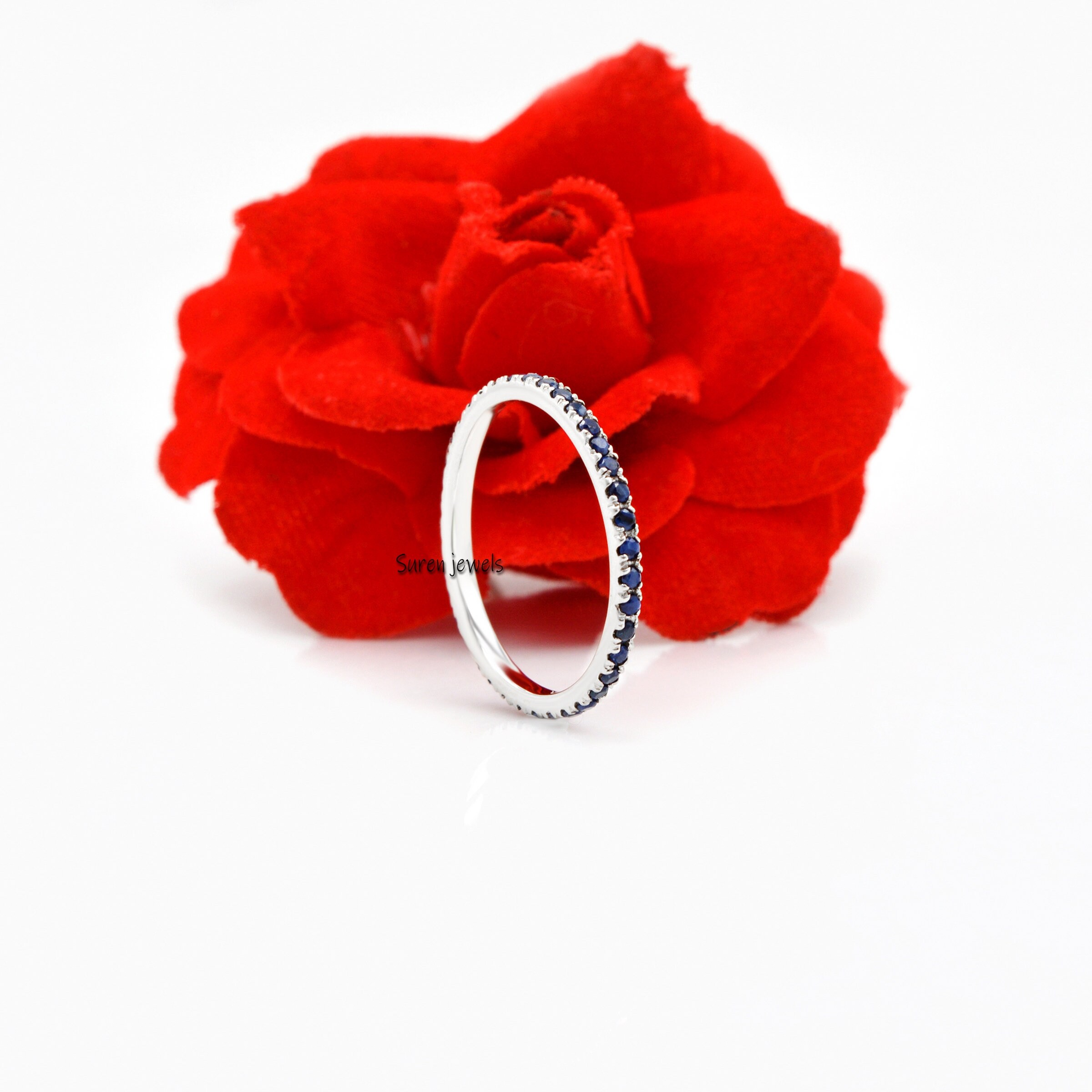 14K Gold Ruby Pave Eternity Band Ring - View 6 - Suren Jewels | SKU: SJR705-14KYGPSP