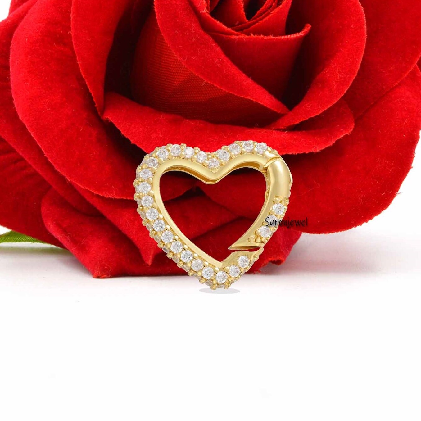 14K Gold Diamond Heart Charm Holder: Enhancer Lock - View 6 - Suren Jewels | SKU: SJP1182-SLYGTQ