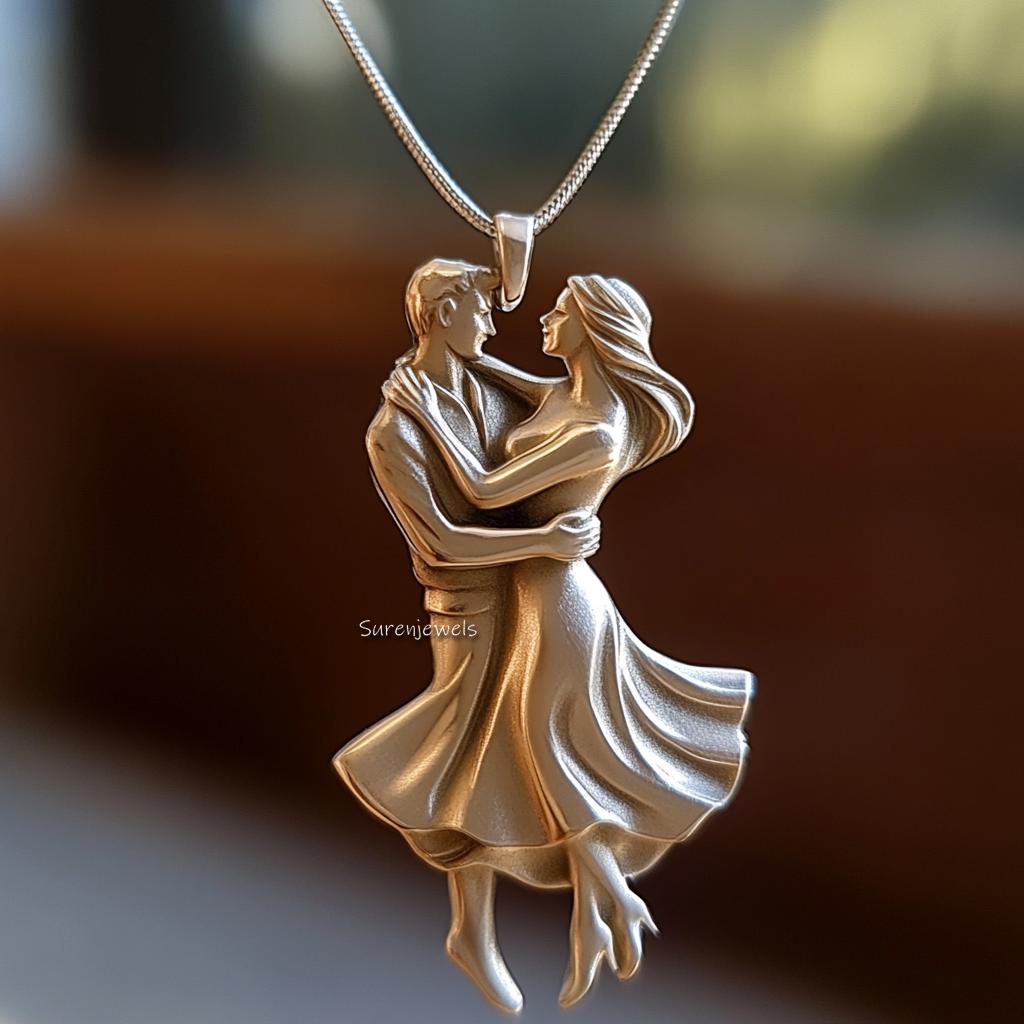 14K Gold Dancing Couple Pendant: Unique Lovers Embrace - Etsy